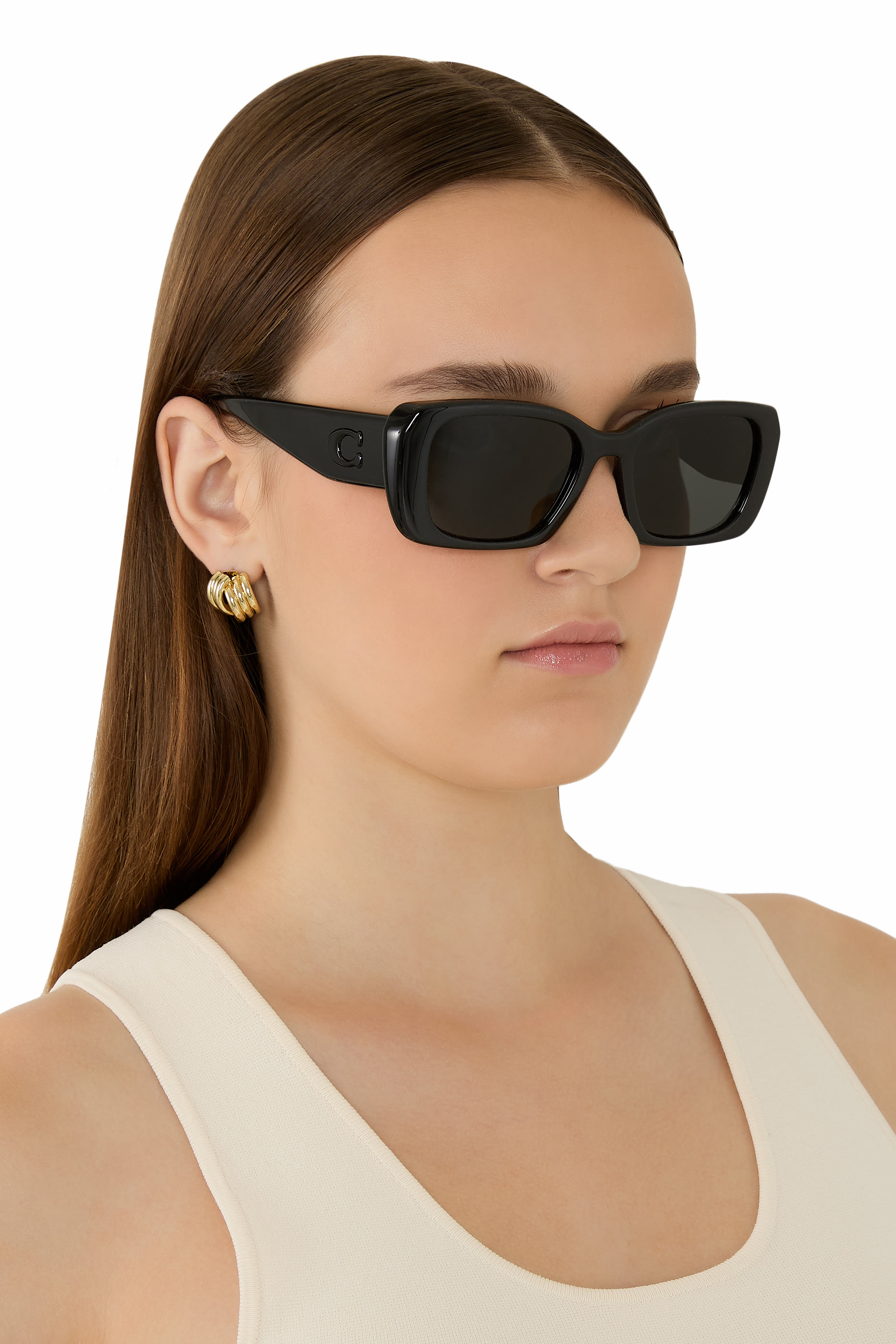 Square-Frame Maxi C Logo Temple Sunglasses