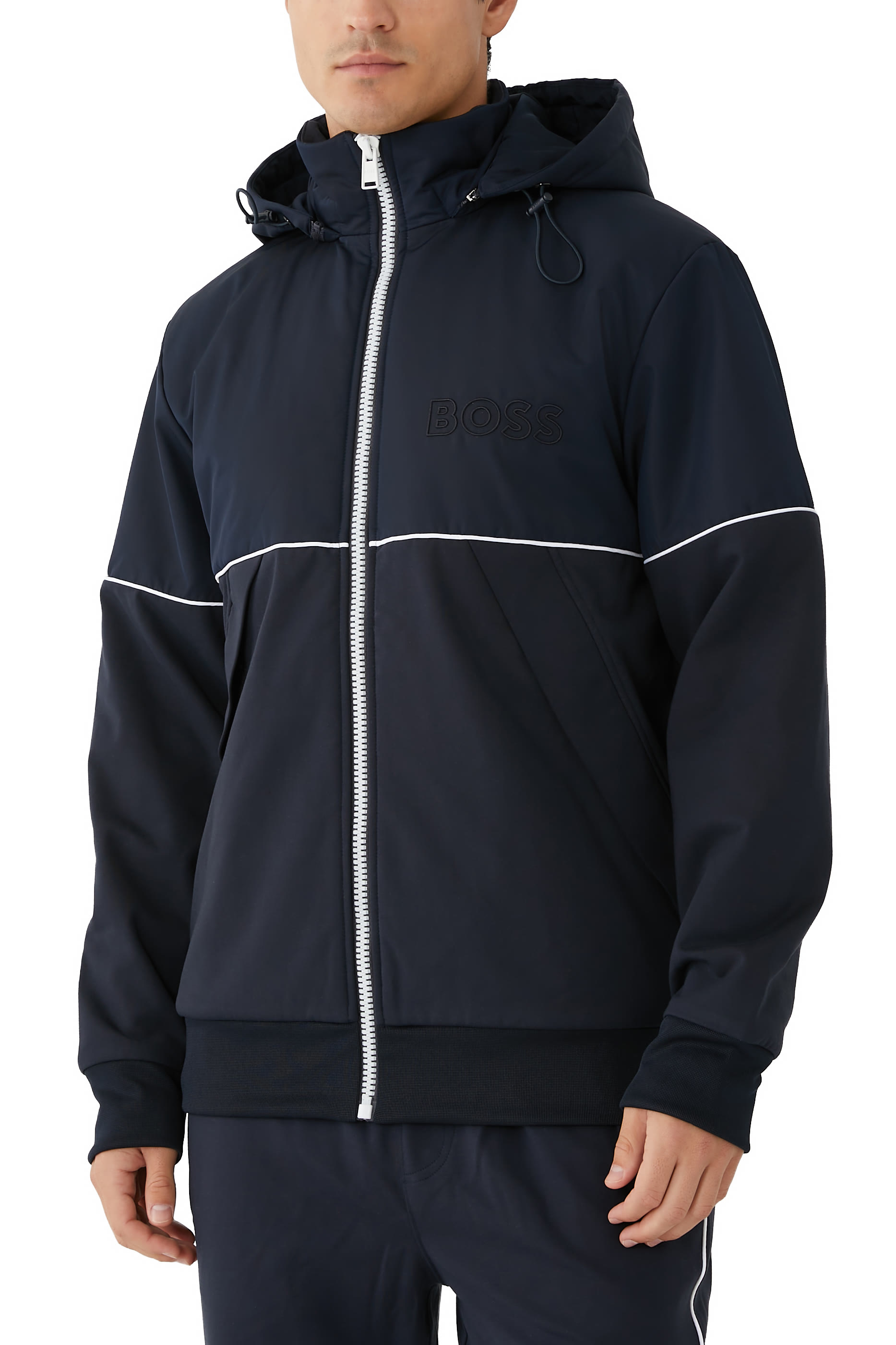 Zip Mixed Materials Hoodie