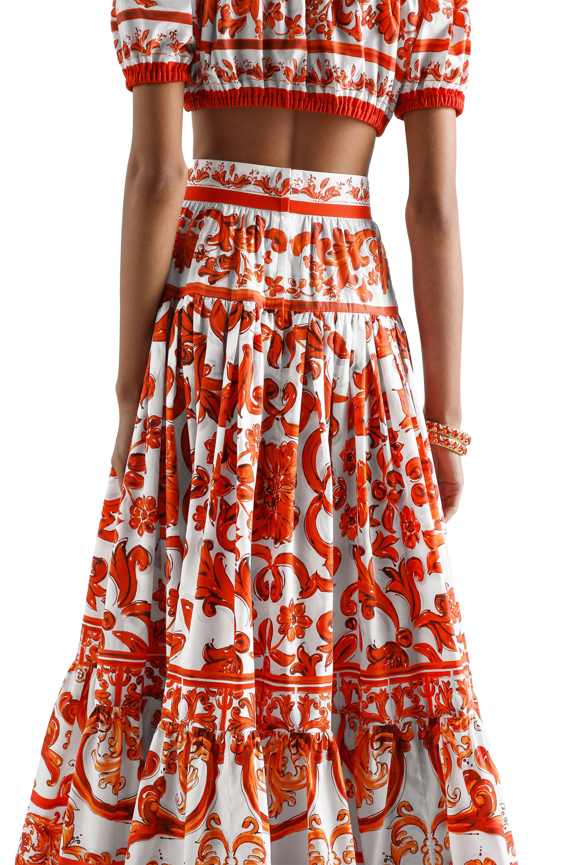 Majolica-Print Poplin Long Skirt