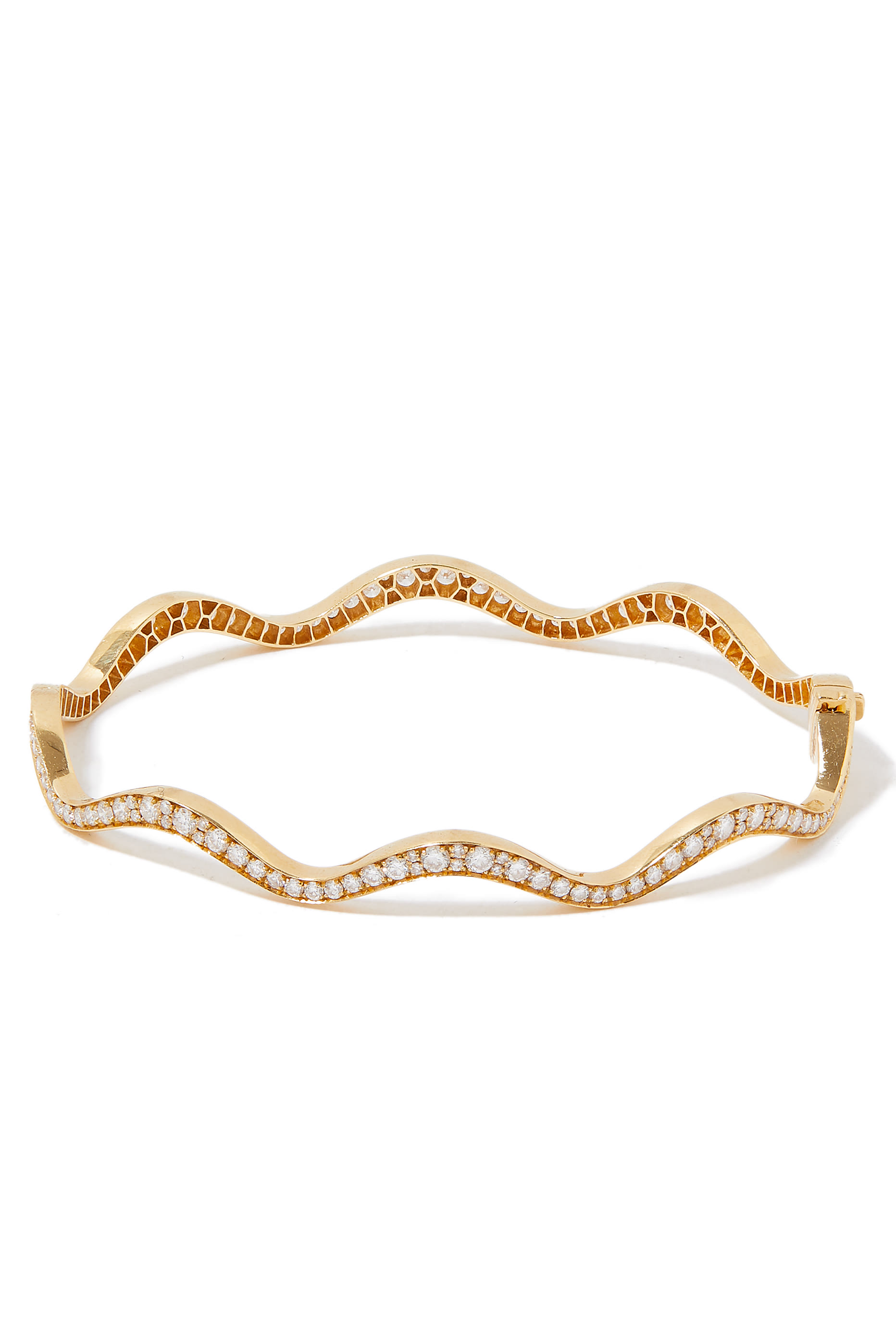 Wave Bangle, 18k Yellow Gold & Diamonds