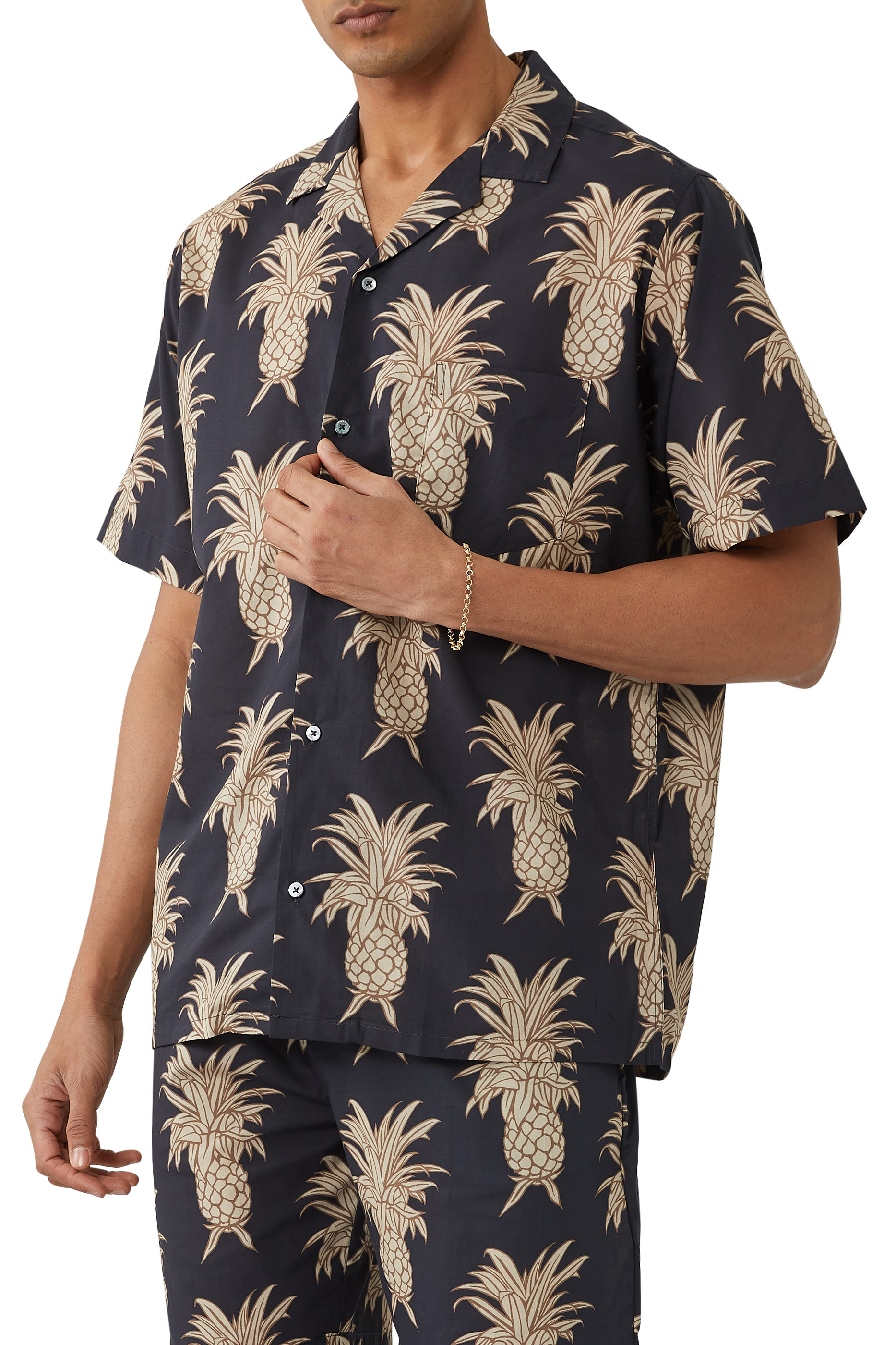 Cuban Pineapple Print Pajama Shirt