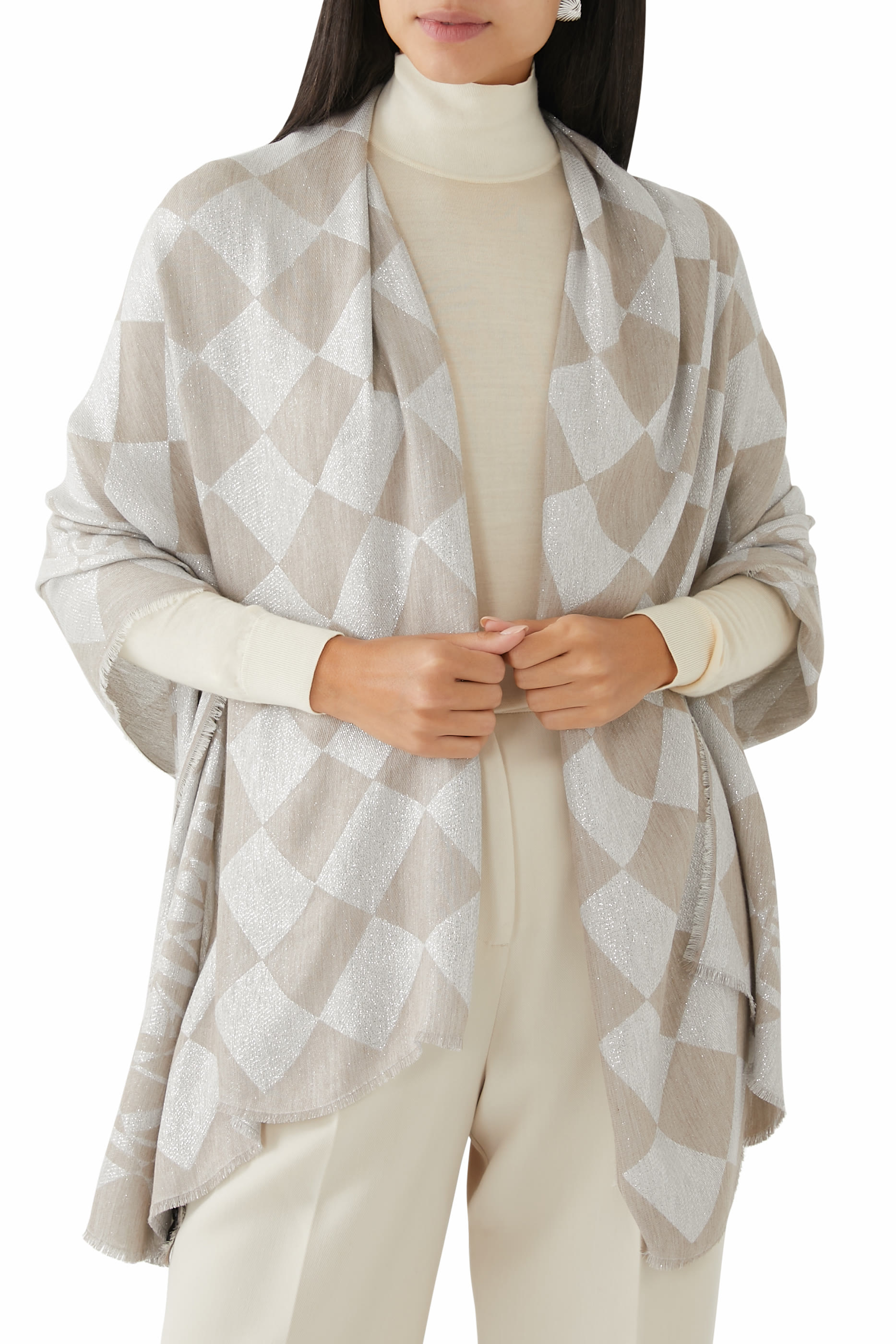 Check Motif Jacquard Lurex Stole