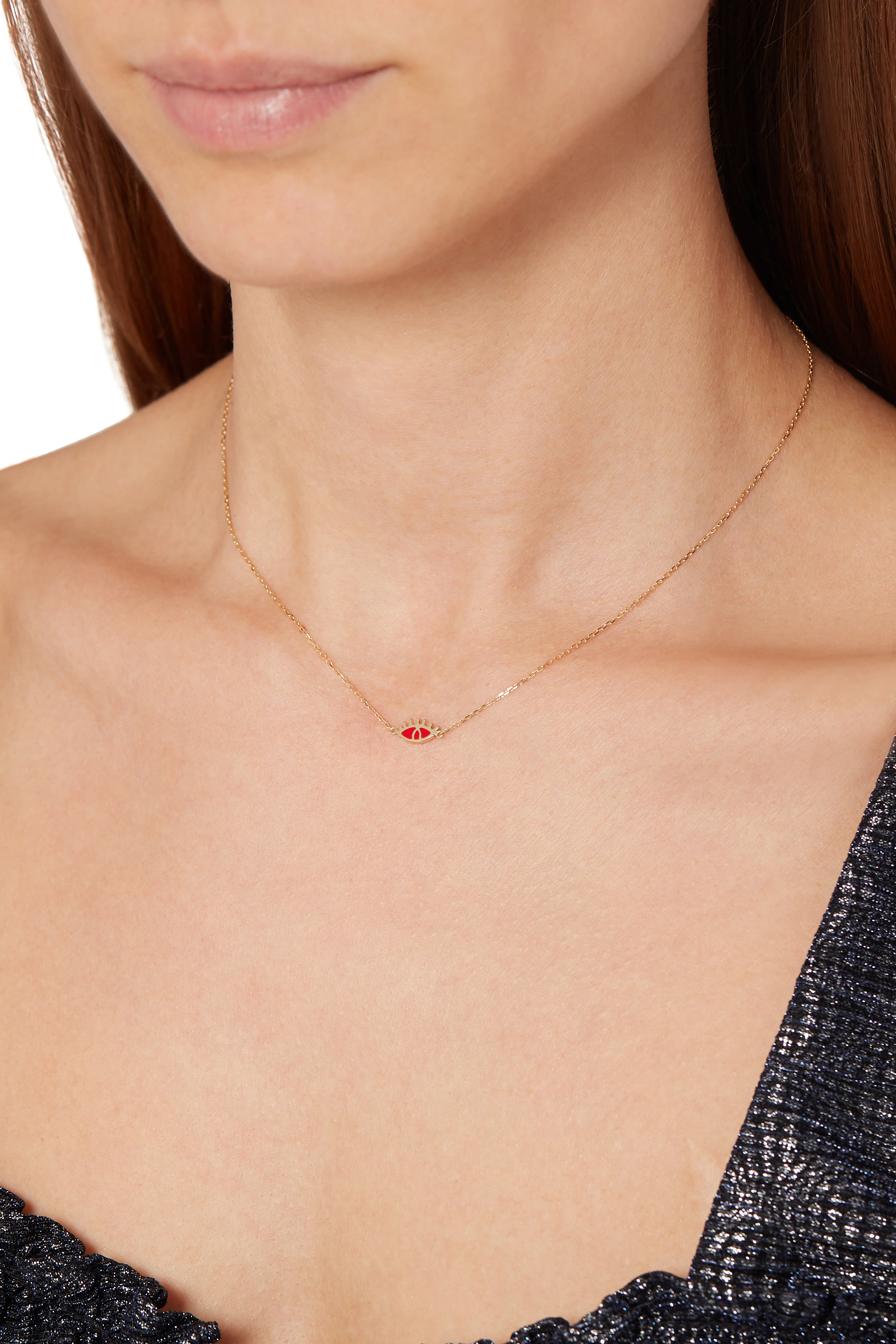 Eye Red Enamel Gold Necklace