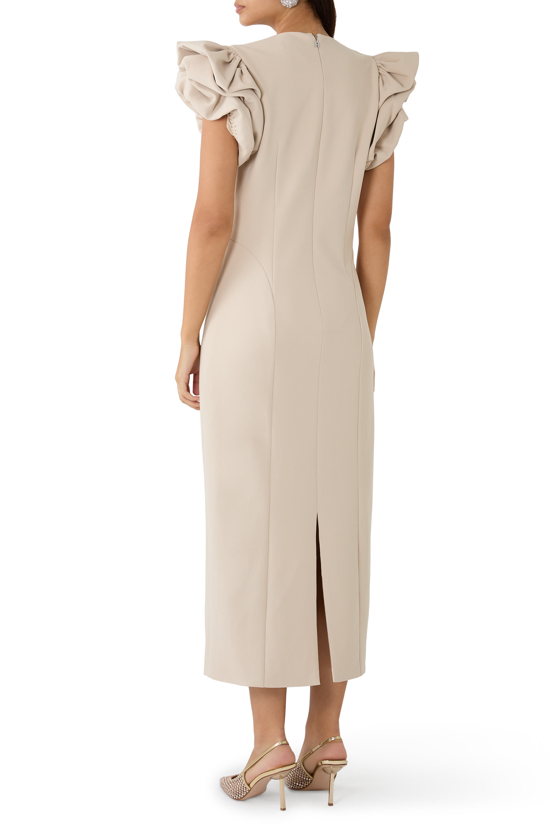 Crepe Puffy Midi Dress