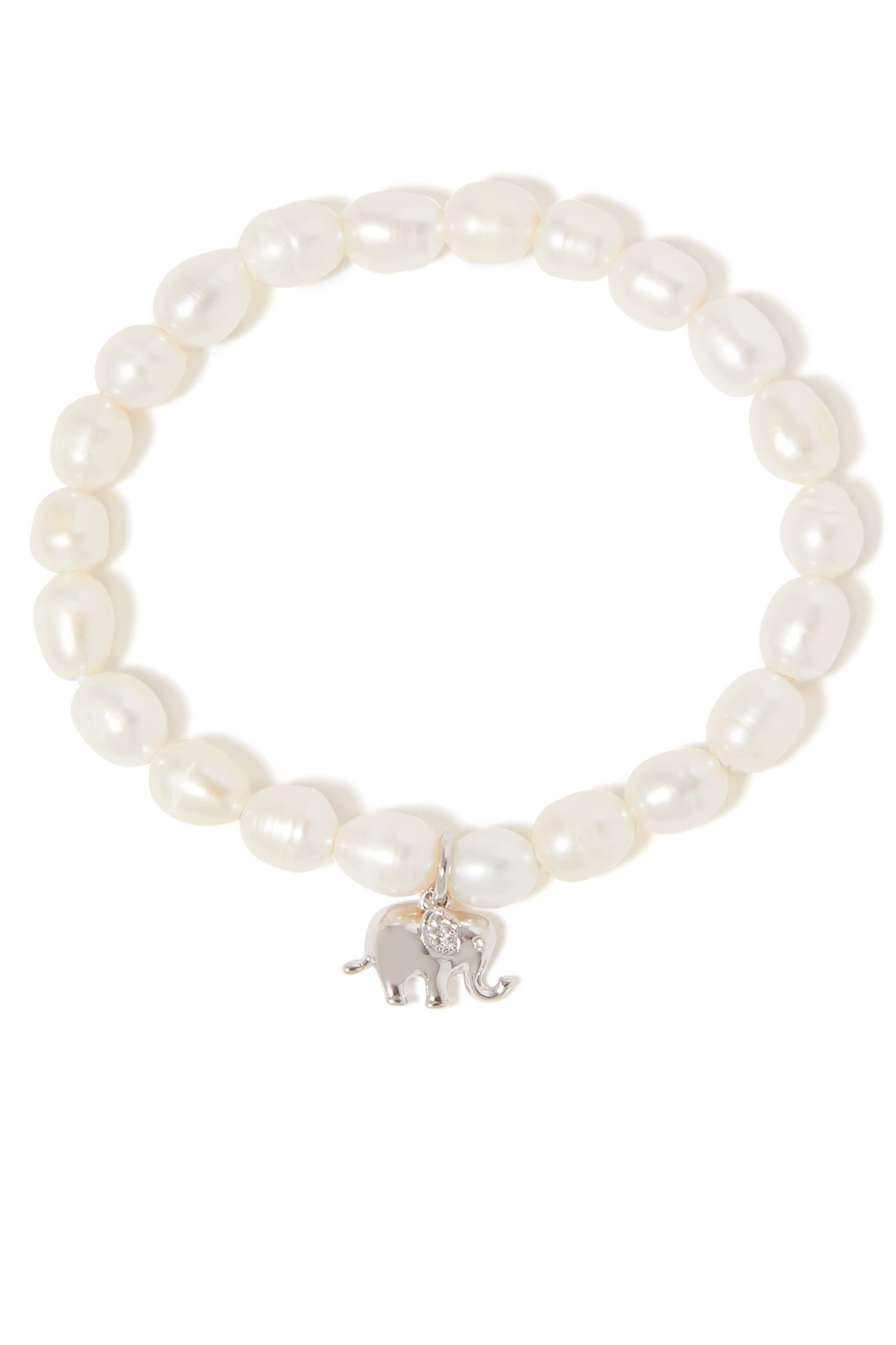 Precious Elephant Bracelet, Plated Metal & Cubic Zirconia, Freshwater Pearls