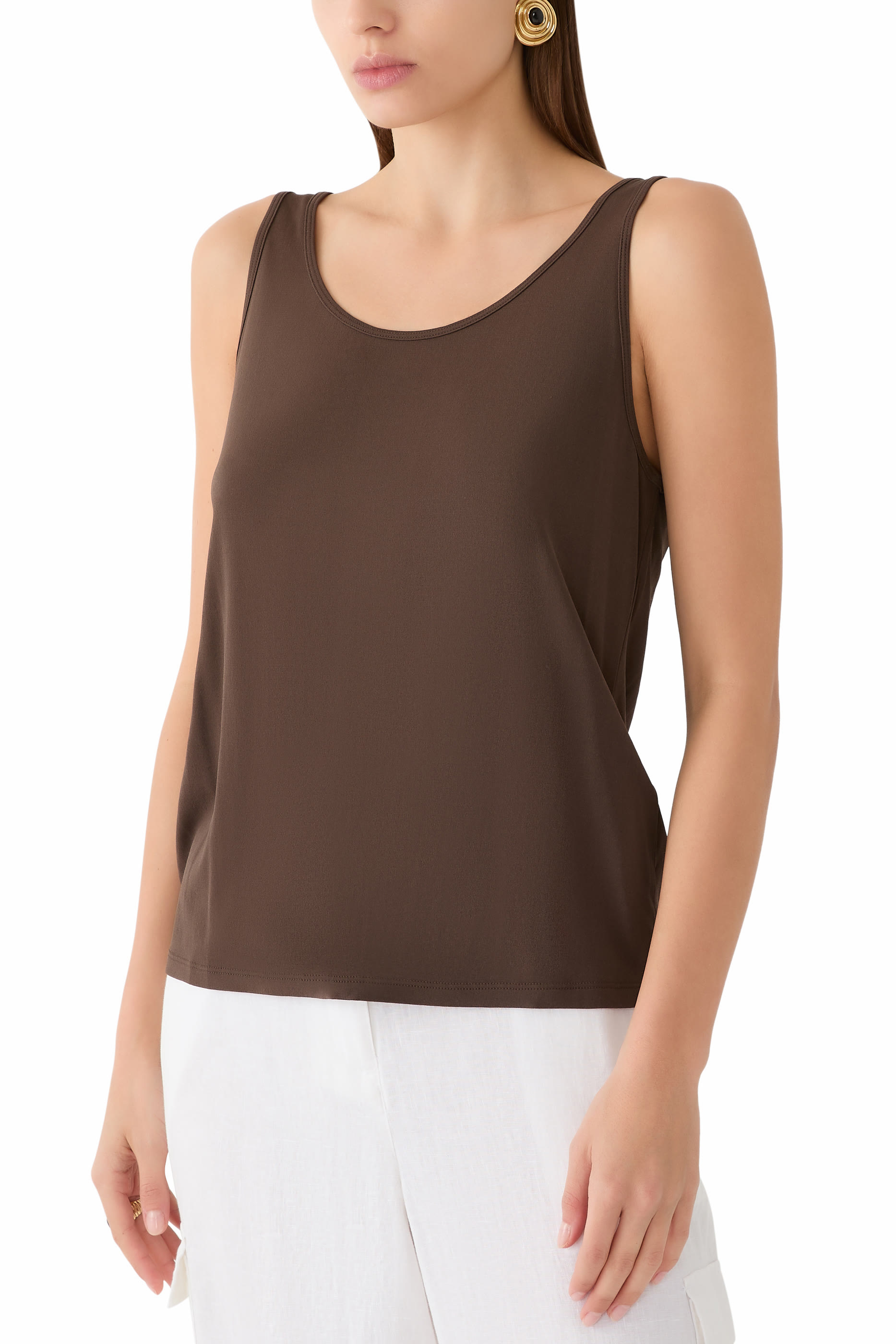 Stretch Silk Jersey Scoop Neck Tank Top