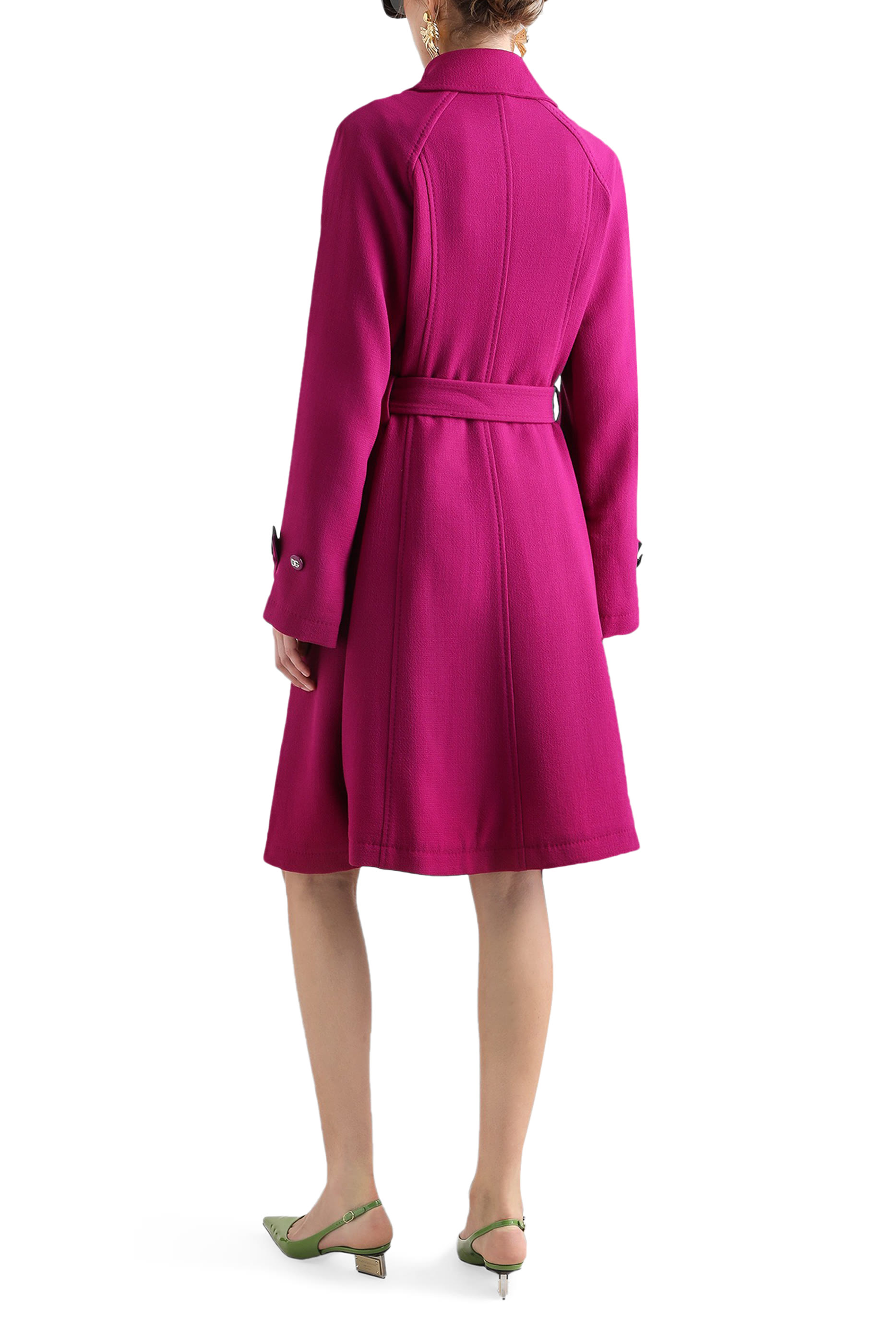 Single-Breasted Wool Crepe Coat with Belt