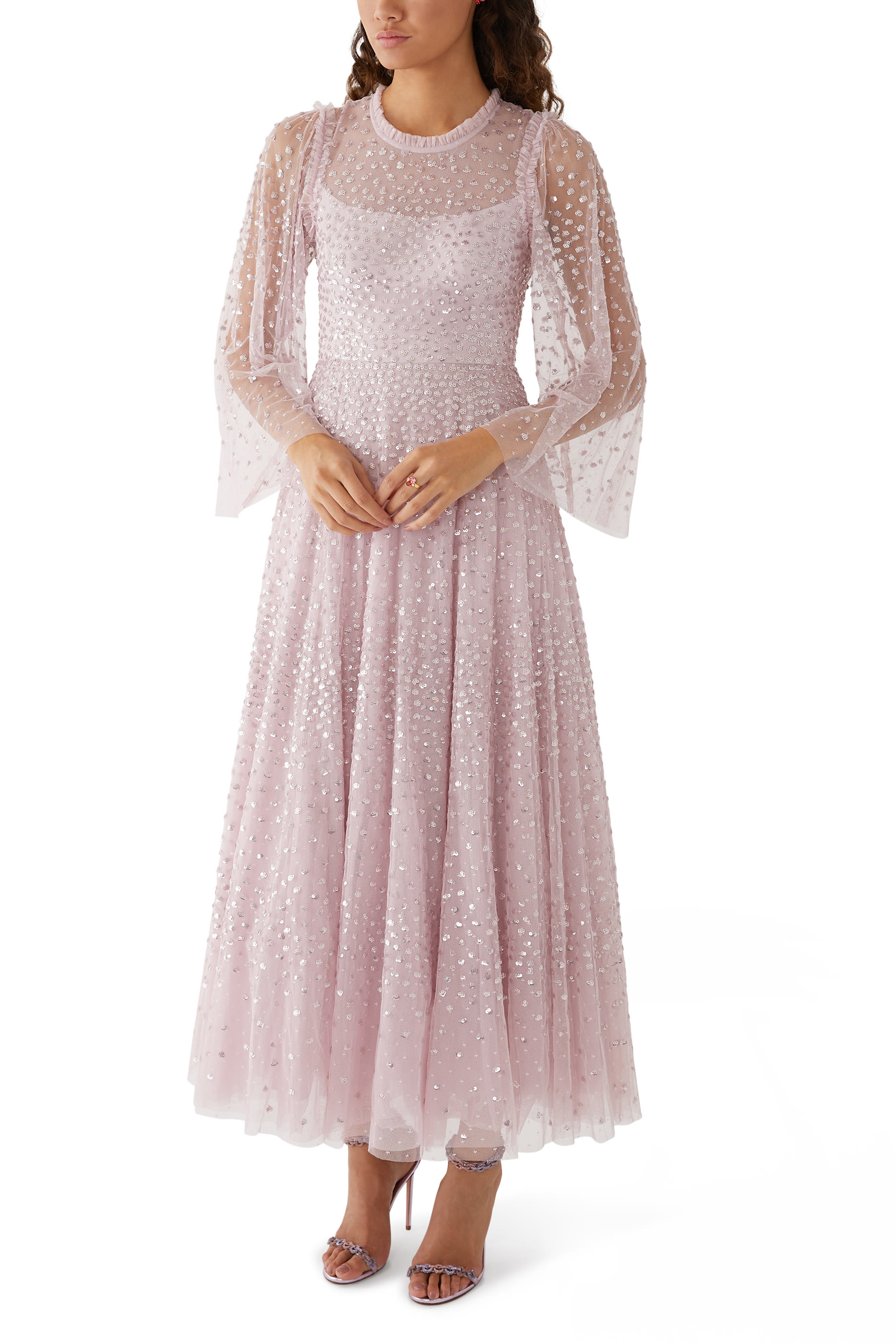 Scatter Dot Round Neck Ankle Gown