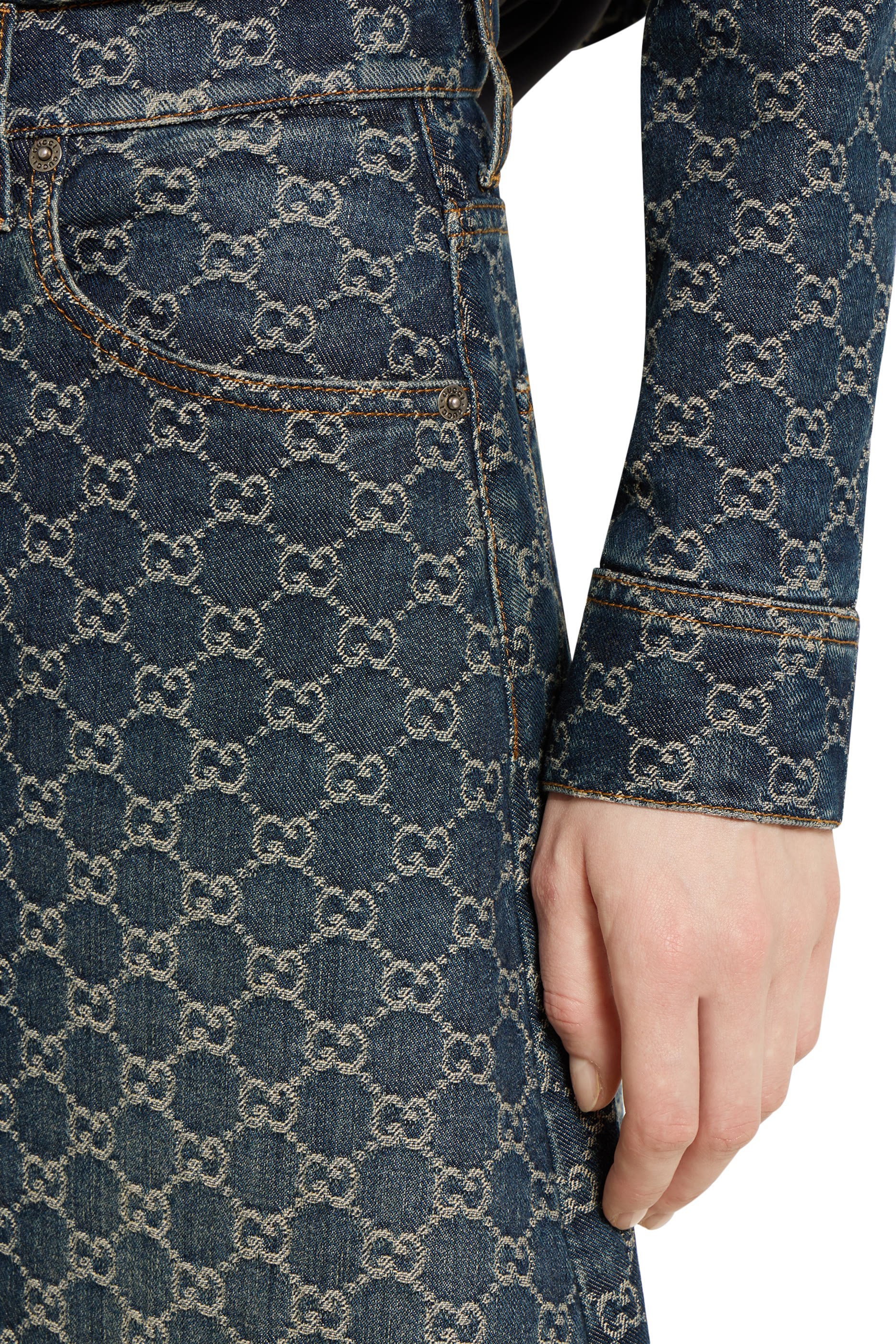 GG Cotton Denim Jacquard Skirt