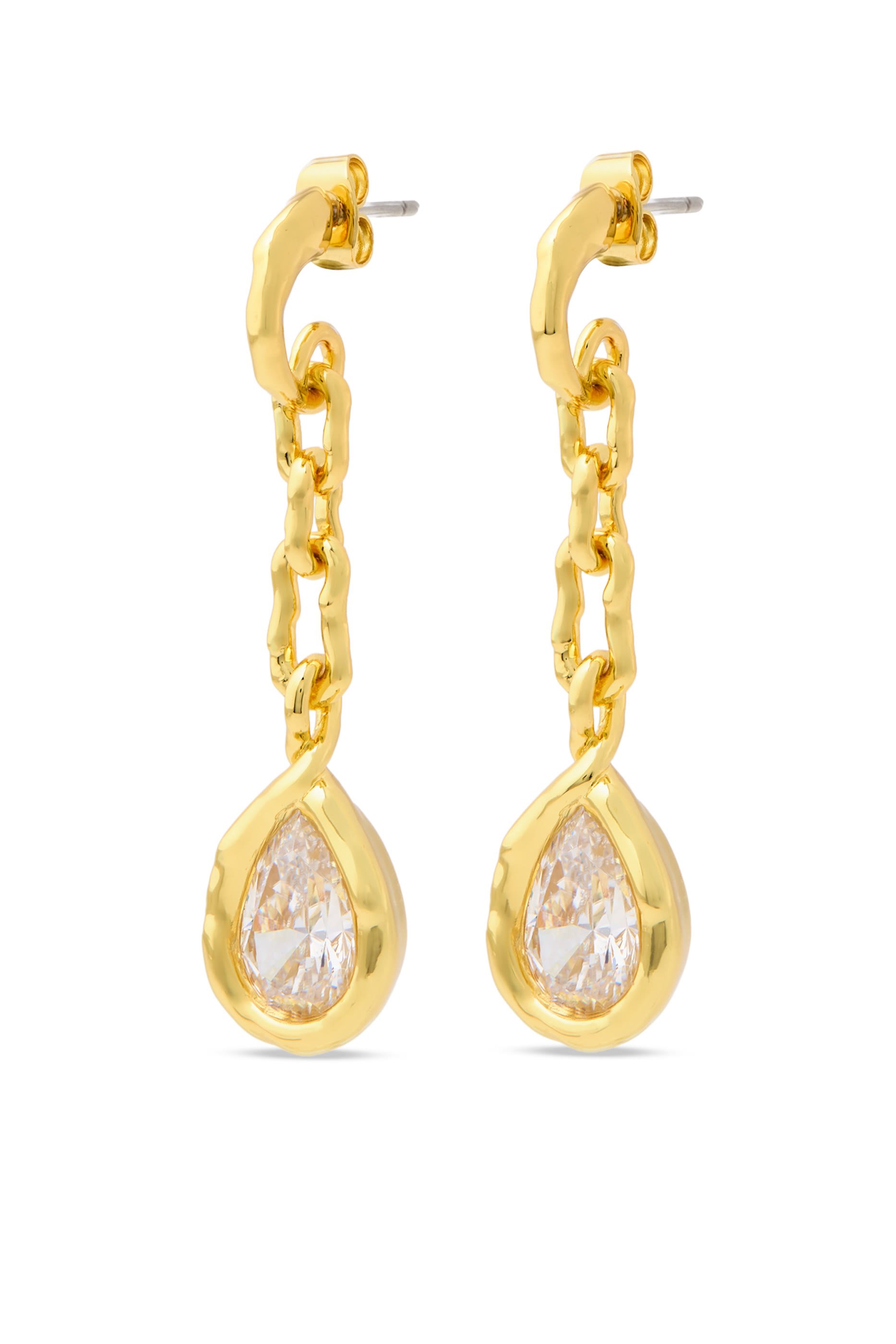 Asterales Link Pear Drop Earrings, 14k Gold Plated Brass & Cubic Zirconia