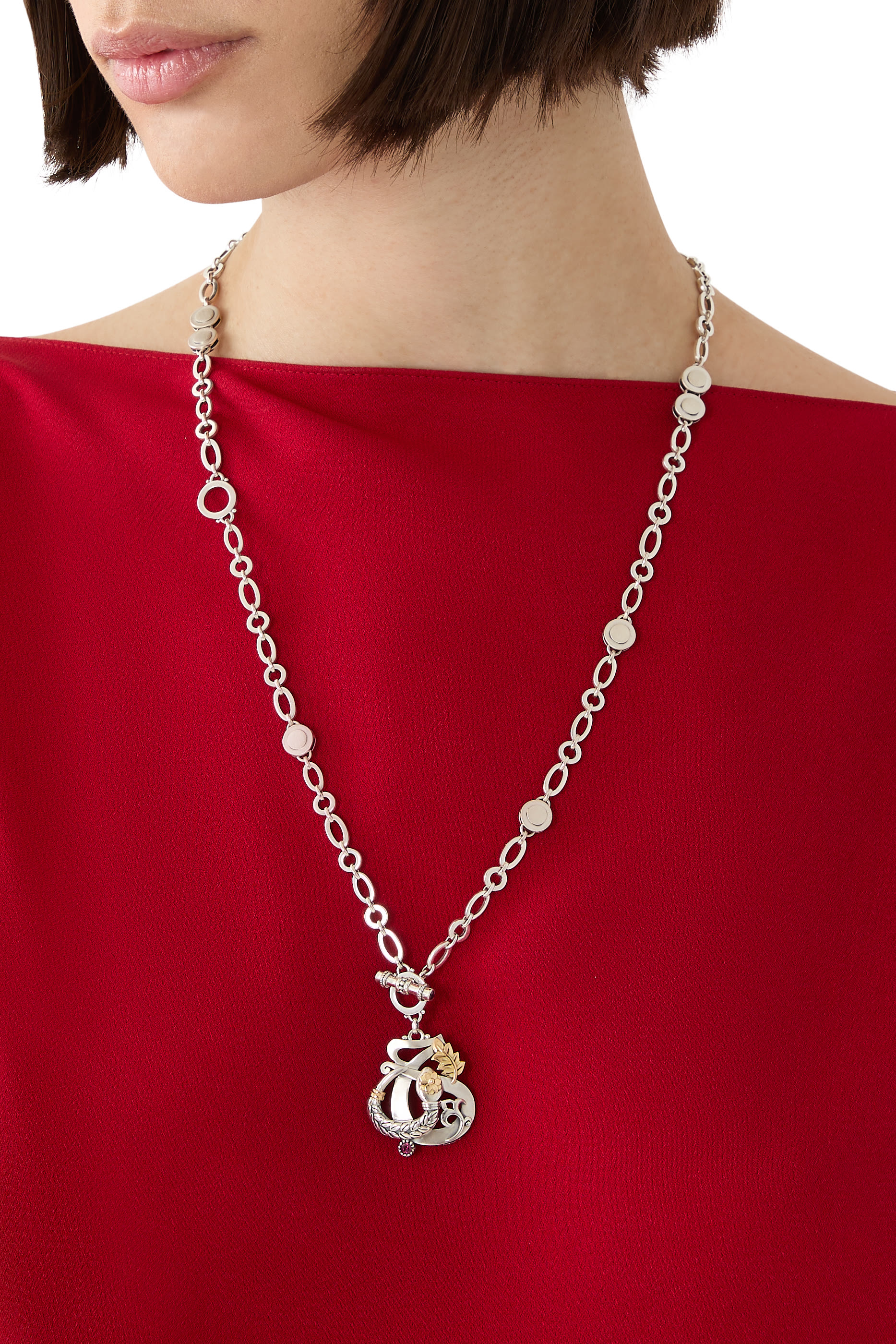 Love and Rebirth Multi-way Necklace, 18k Gold with Sterling Silver, Rhodolite, Garnet, Turquoise