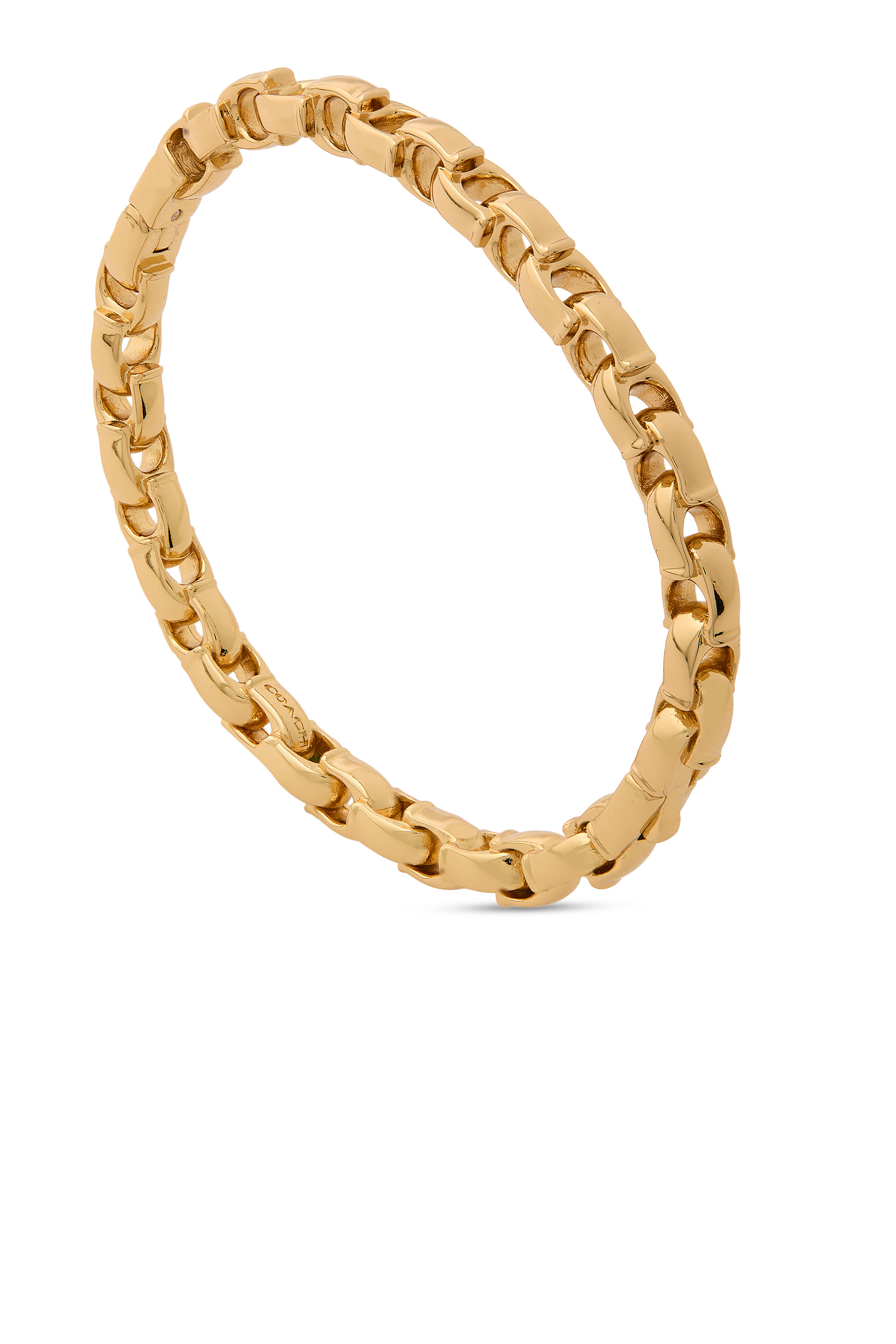 Signature Chain Hinged Bangle, Plated Brass & Cubic Zirconia