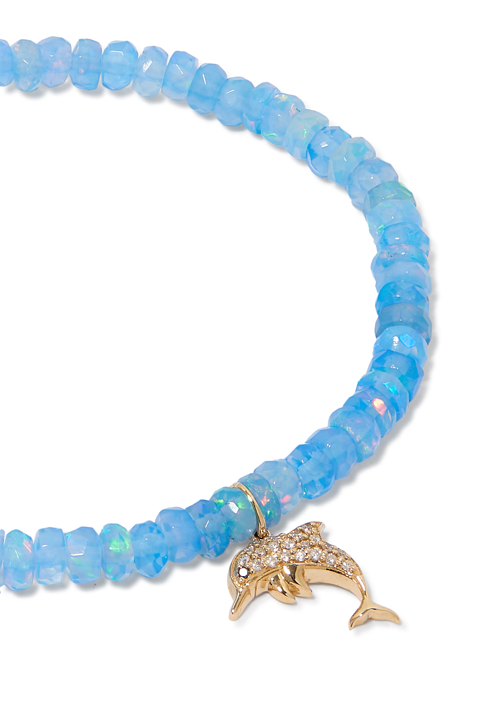 Dolphin Charm Beaded Bracelet, 14k Yellow Gold & Diamonds, Ethiopian Opal