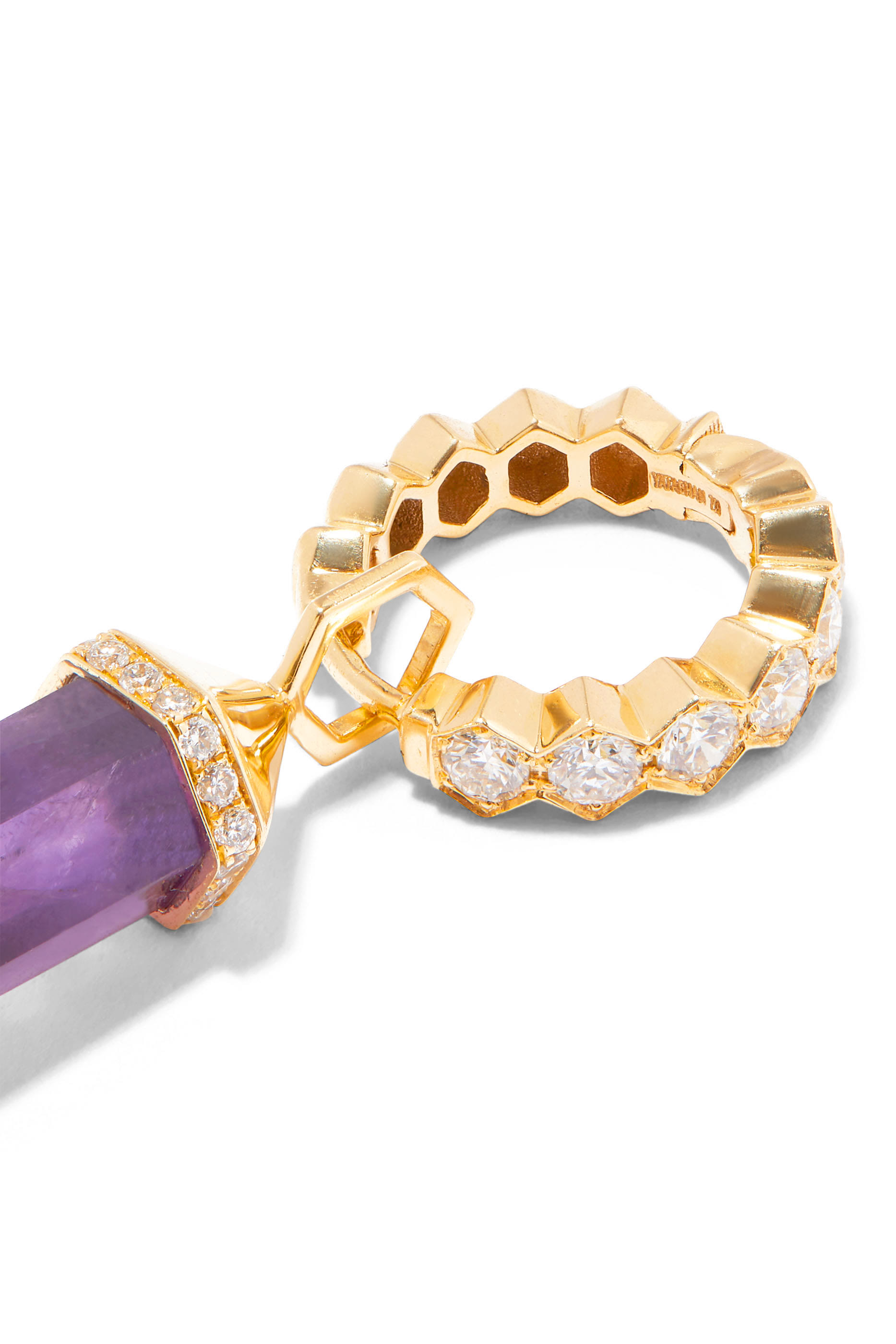 Small Vertical Chakra Single Earring, 18k Yellow Gold with Diamonds & Amethyst