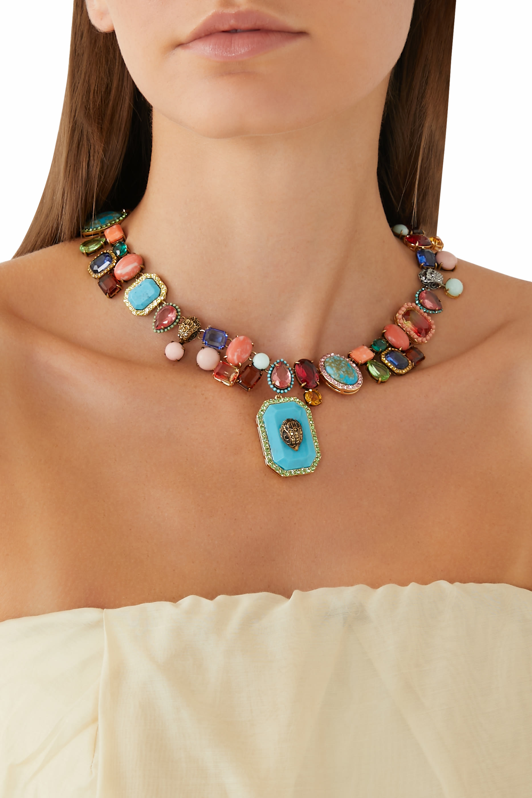 Mixed Gem Necklace, Brass