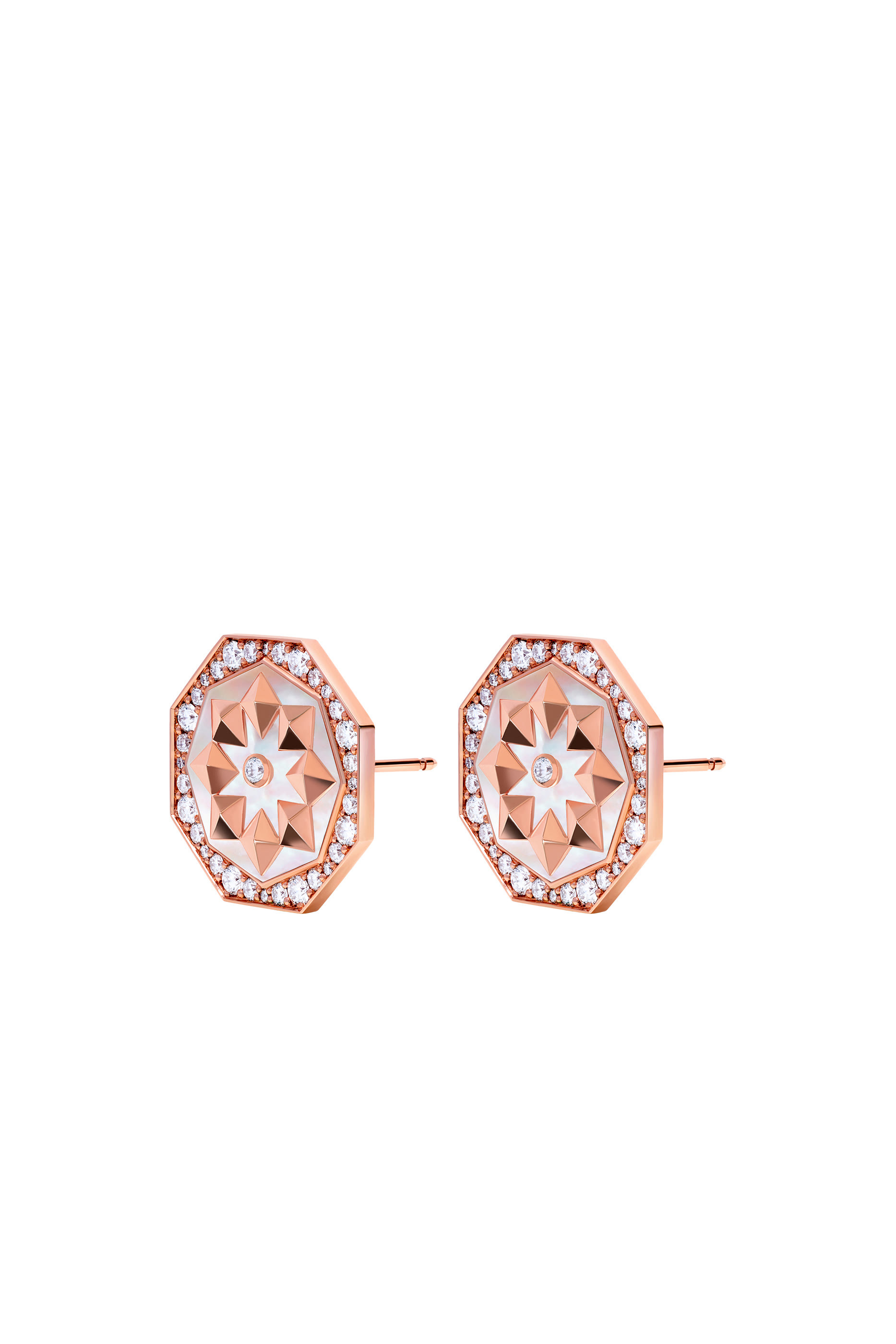 Thaman Earrings, 18K Rose Gold with Diamonds & Mother of Pearl