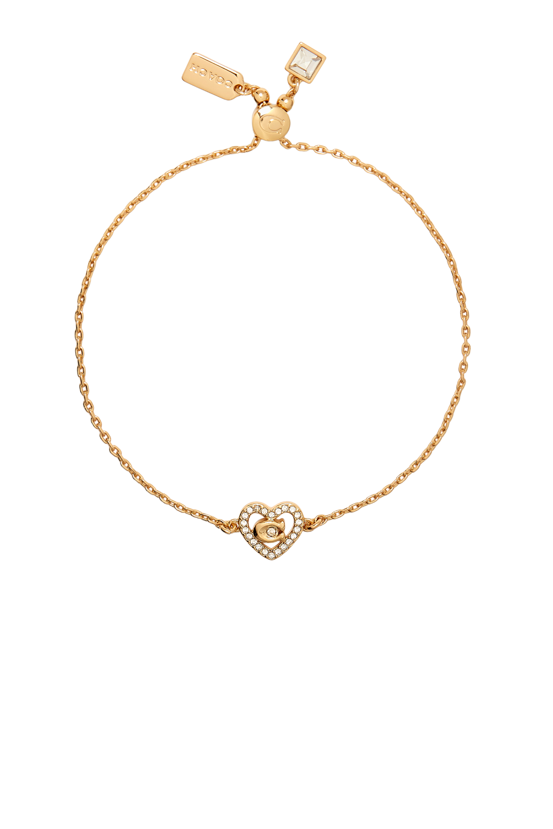 Pave Heart Slider Bracelet, Brass & Glass Crystal