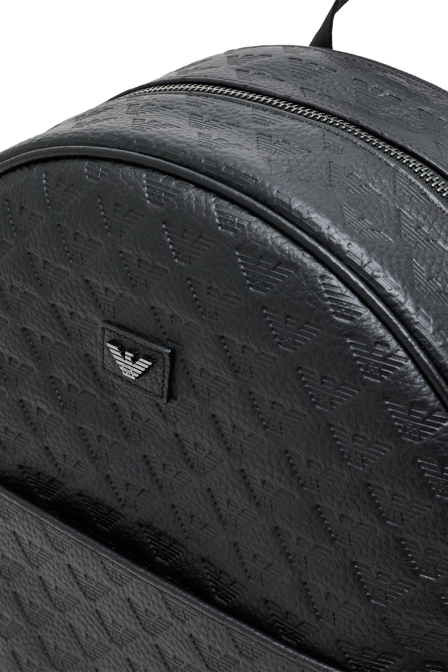 Leather Backpack with All-Over Embossed Eagle