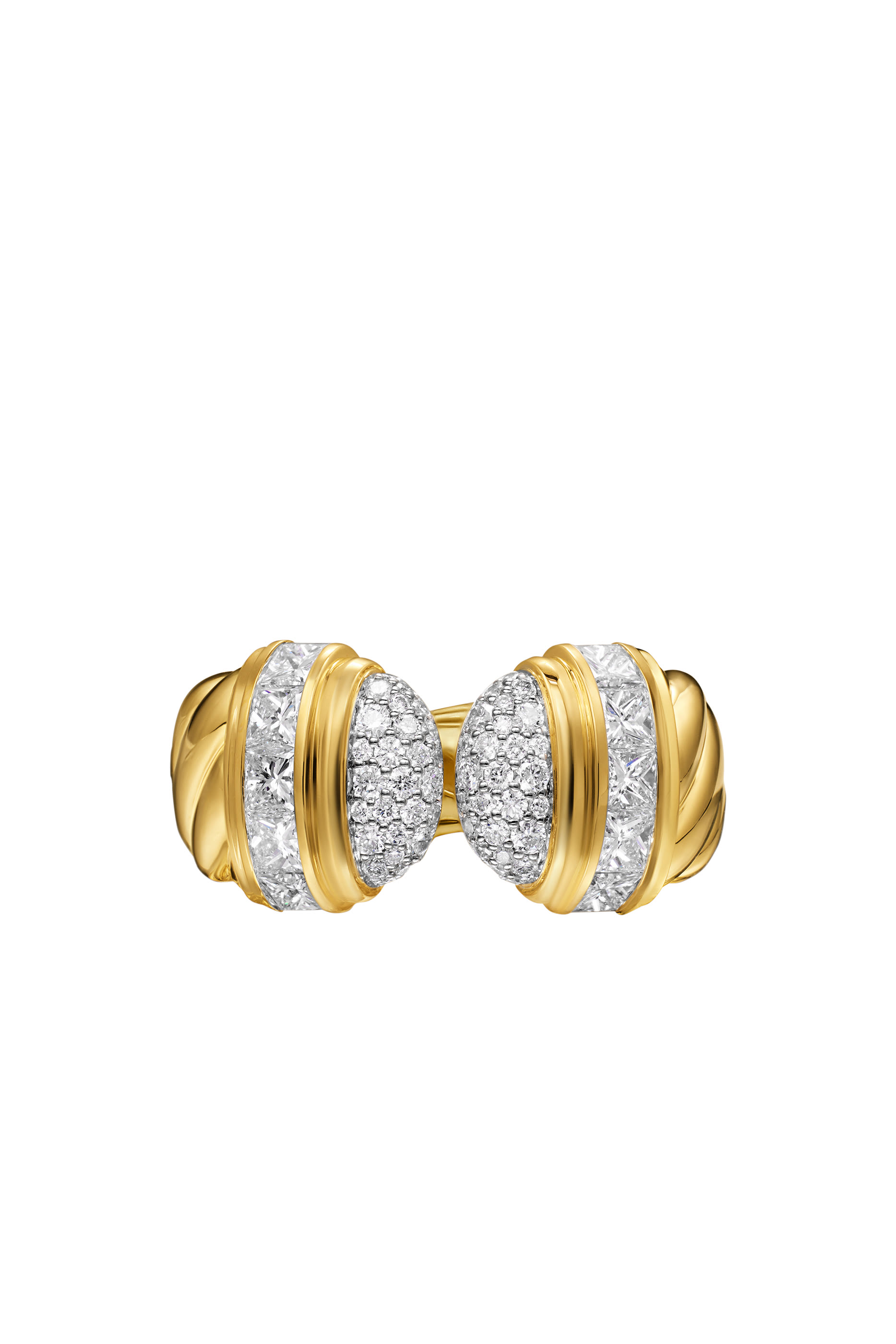 Sculpted Cable Open Cocktail Ring, 18k Yellow Gold & Diamonds