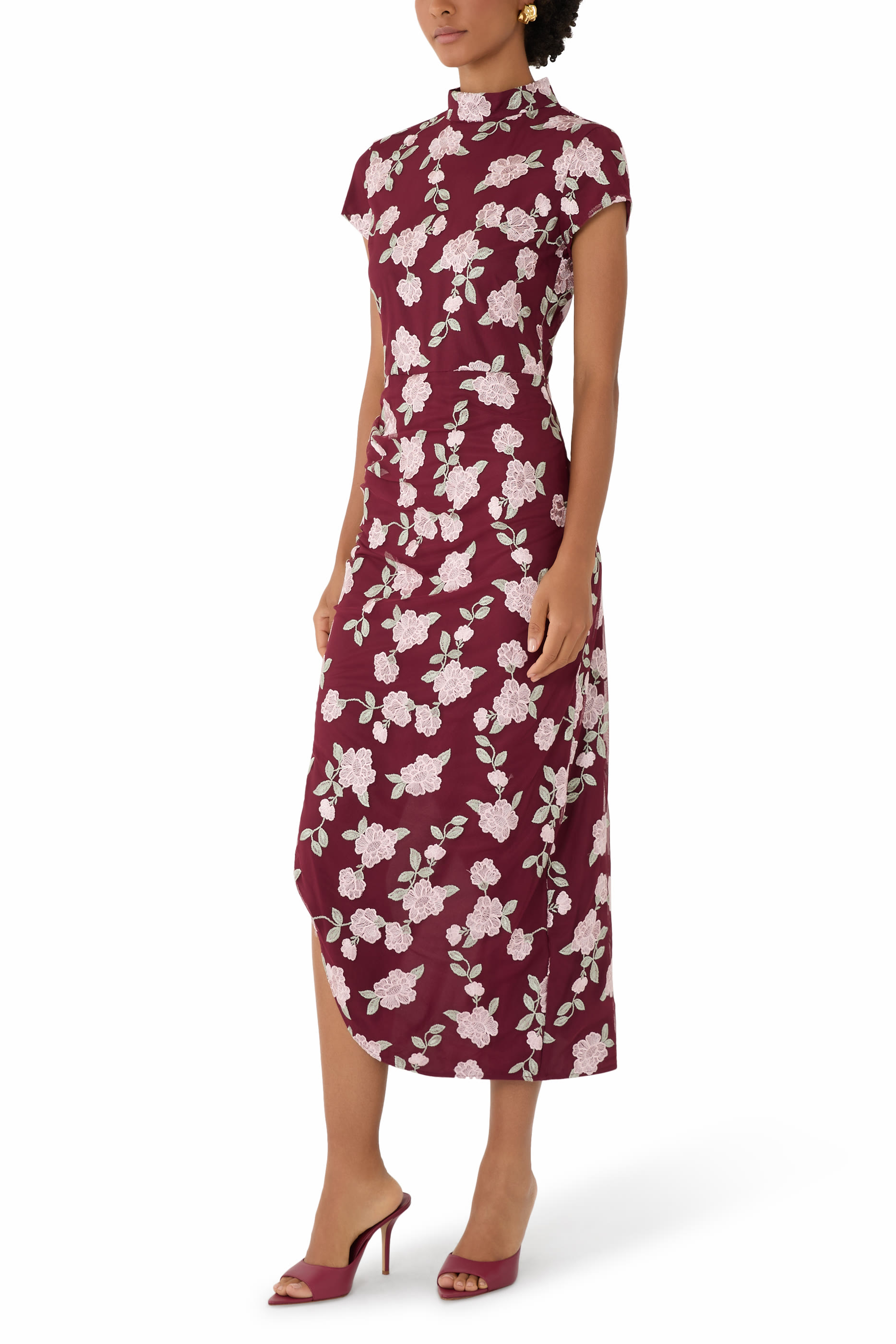 Mesh Asymmetric Flower Print Dress