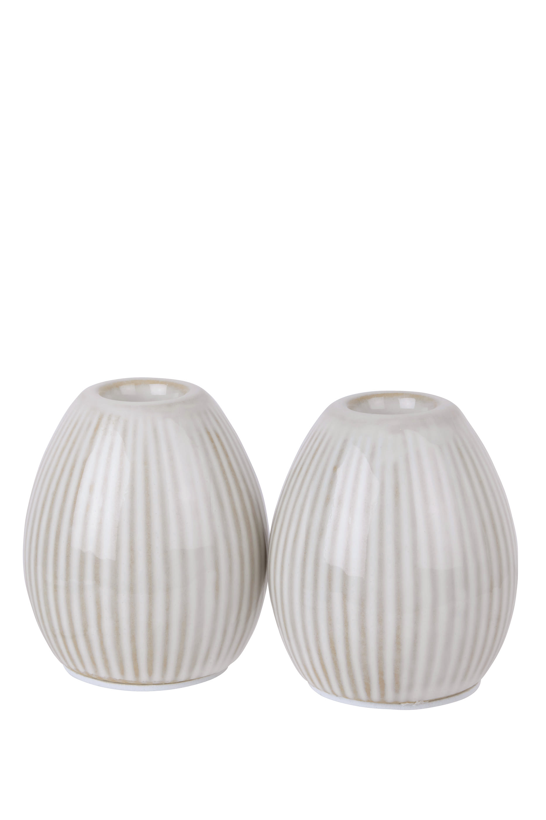Ceramic Ribbed Dinner Candle Holder - Set of 2