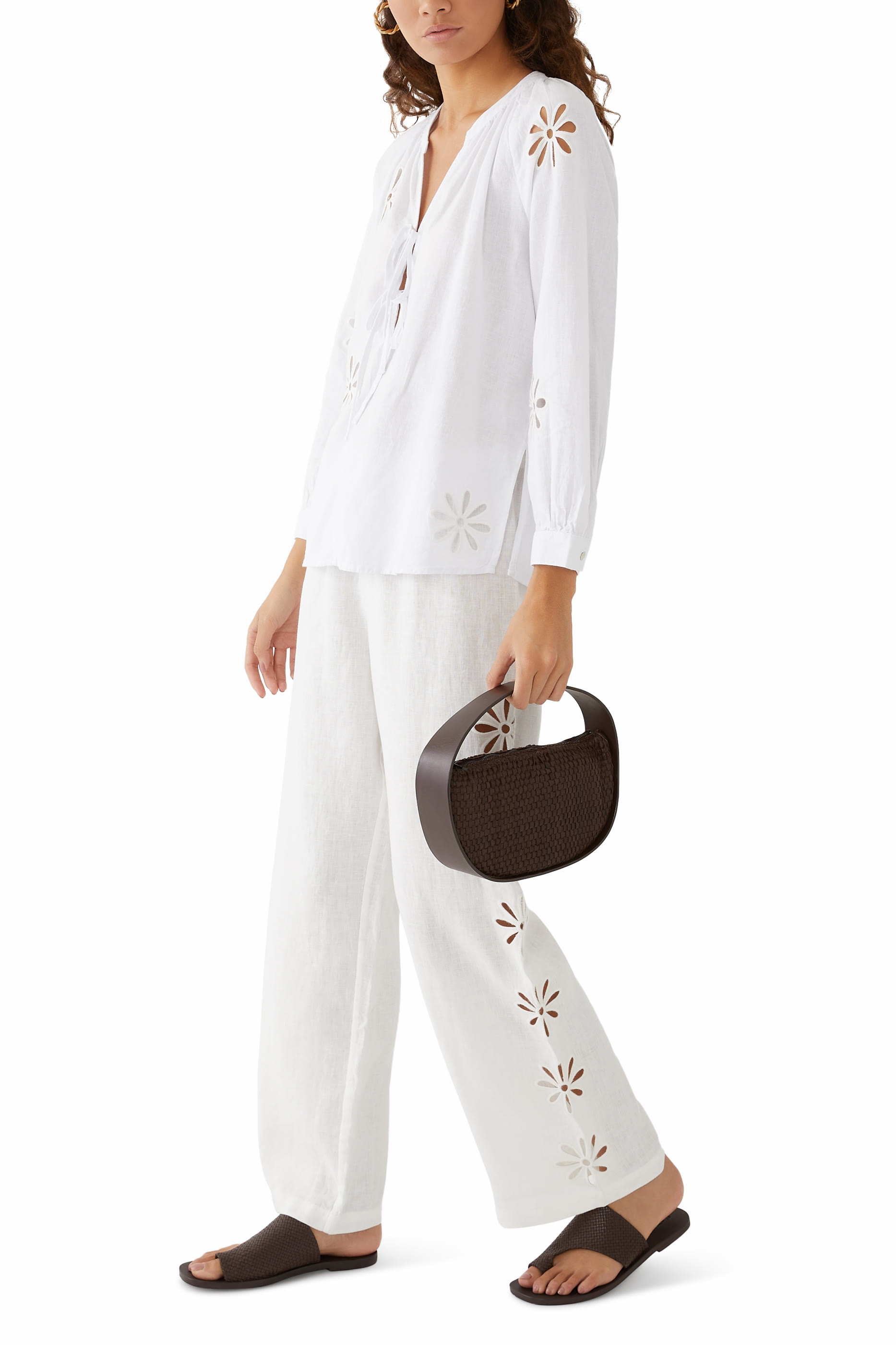 Asymmetric Woven Leather Slides