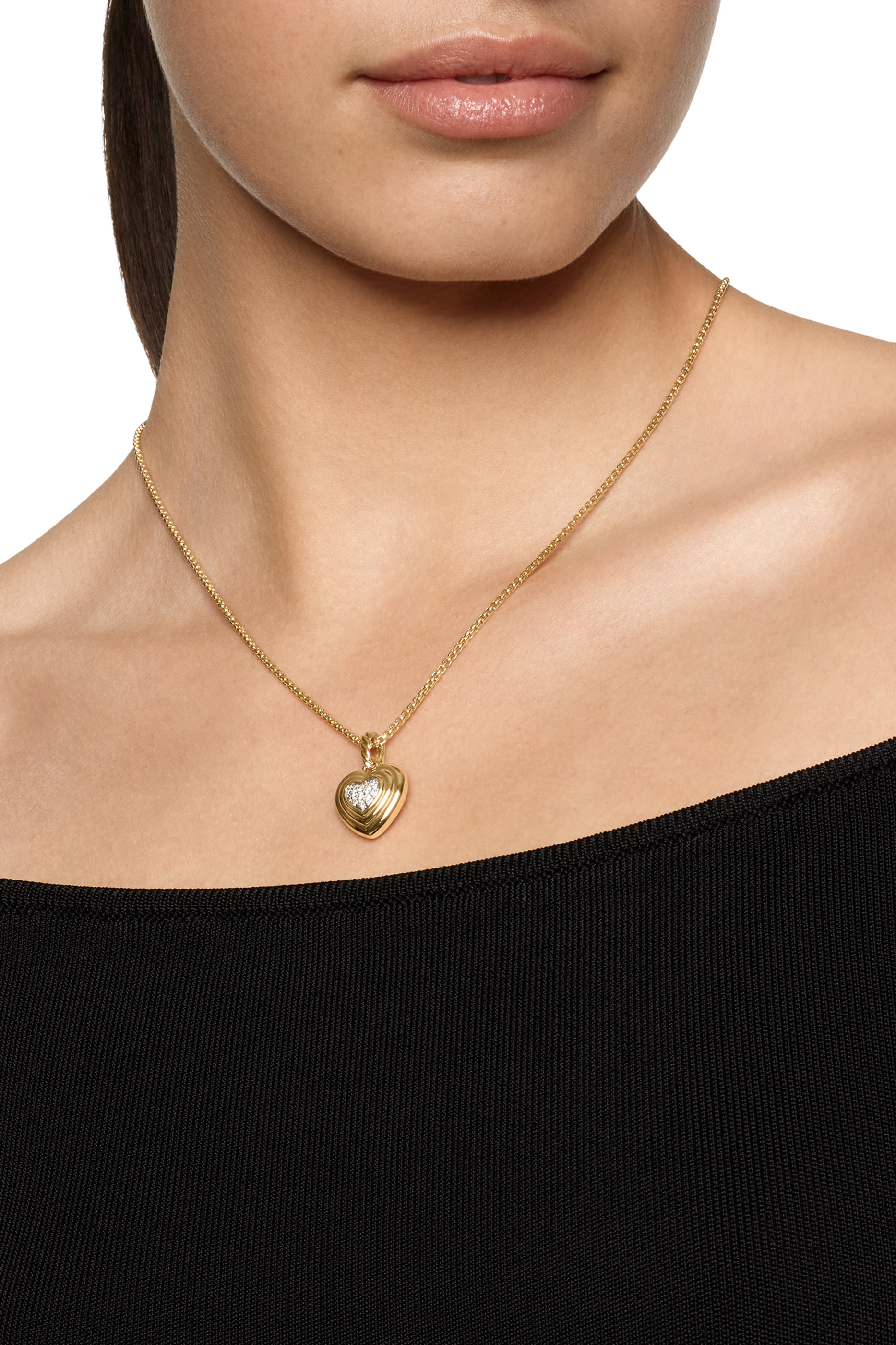 Puffy Heart Pendant, 18k Yellow Gold & Diamonds