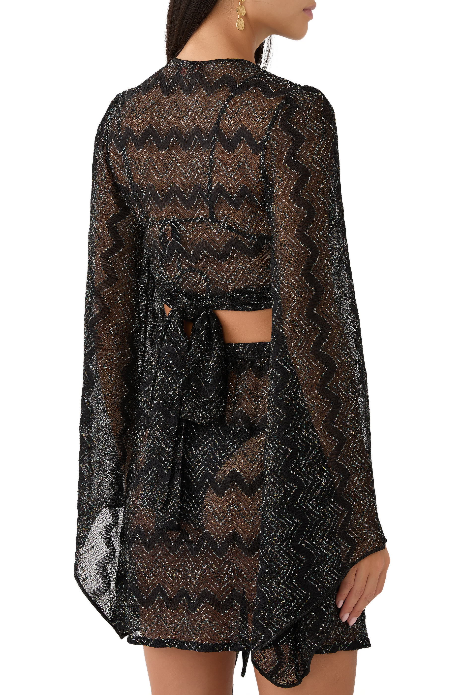 Mare Chevron Lace Raschel Long Sleeve Crop Top