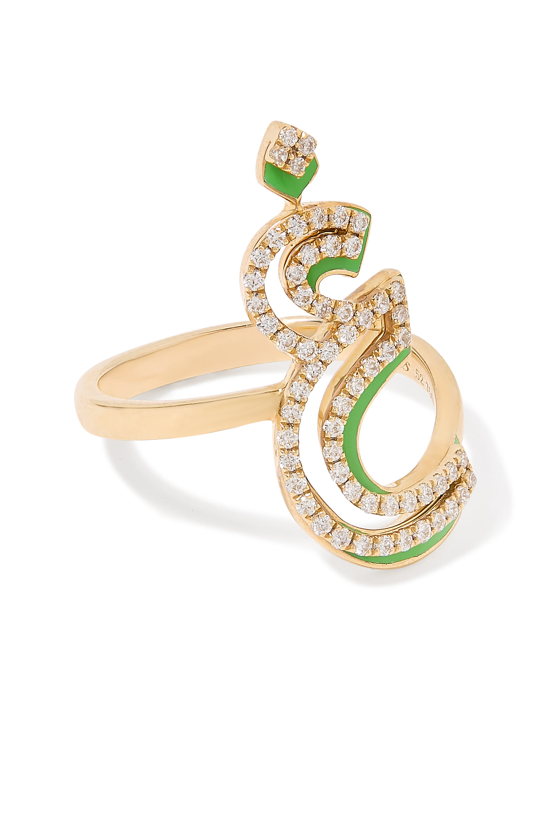 Arabic Letter Ring, 18k Yellow Gold & Enamel, Diamonds