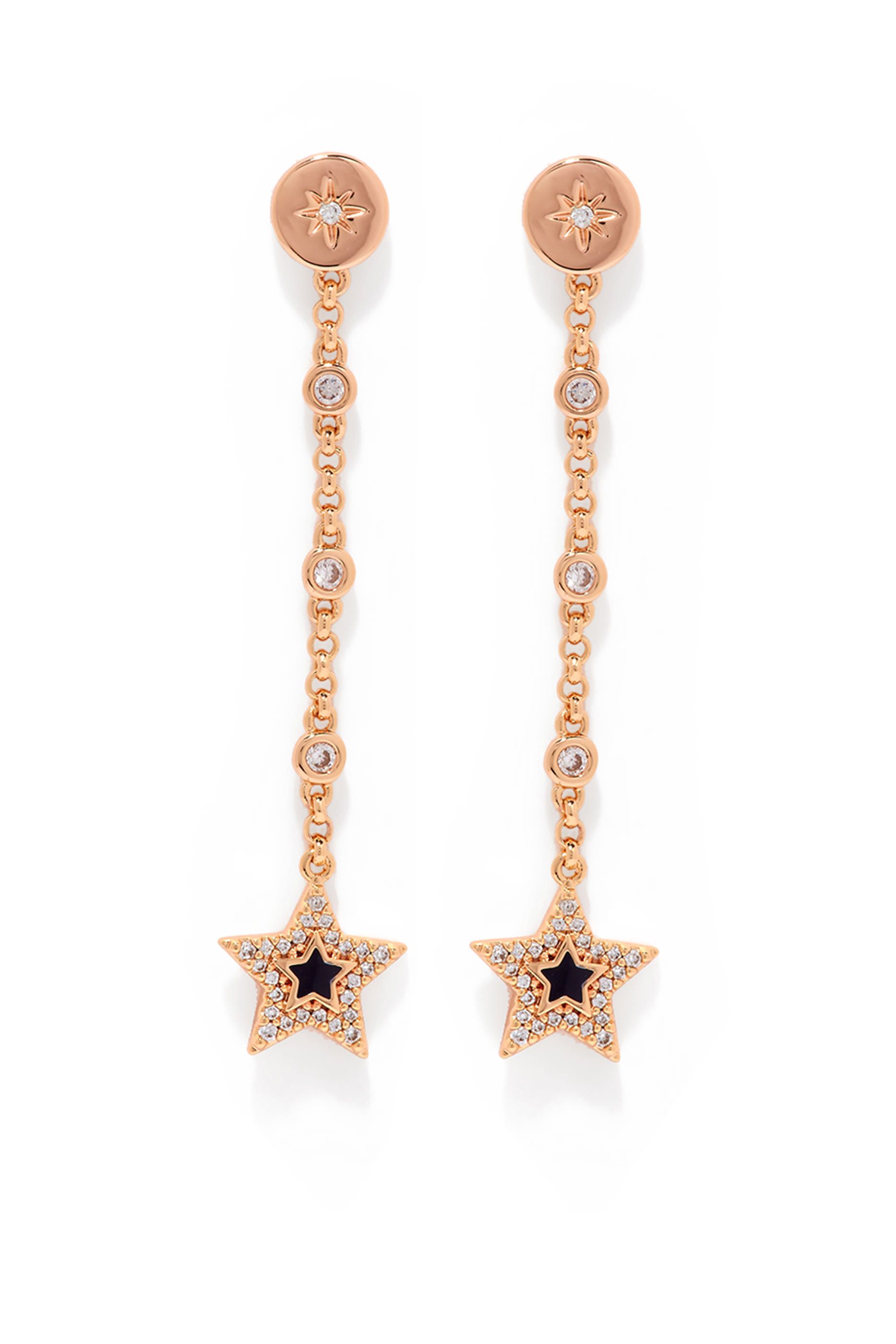 Star Charm Earrings, Brass & Crystals