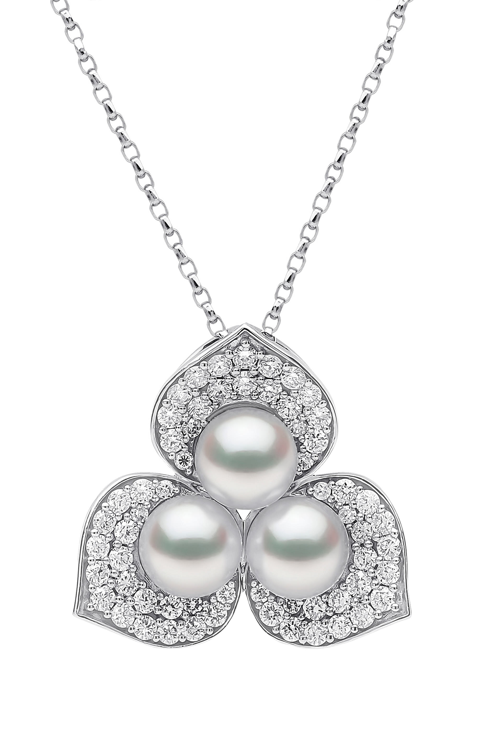 Petal Pendant Necklace, 18k White Gold, Diamond & Pearl