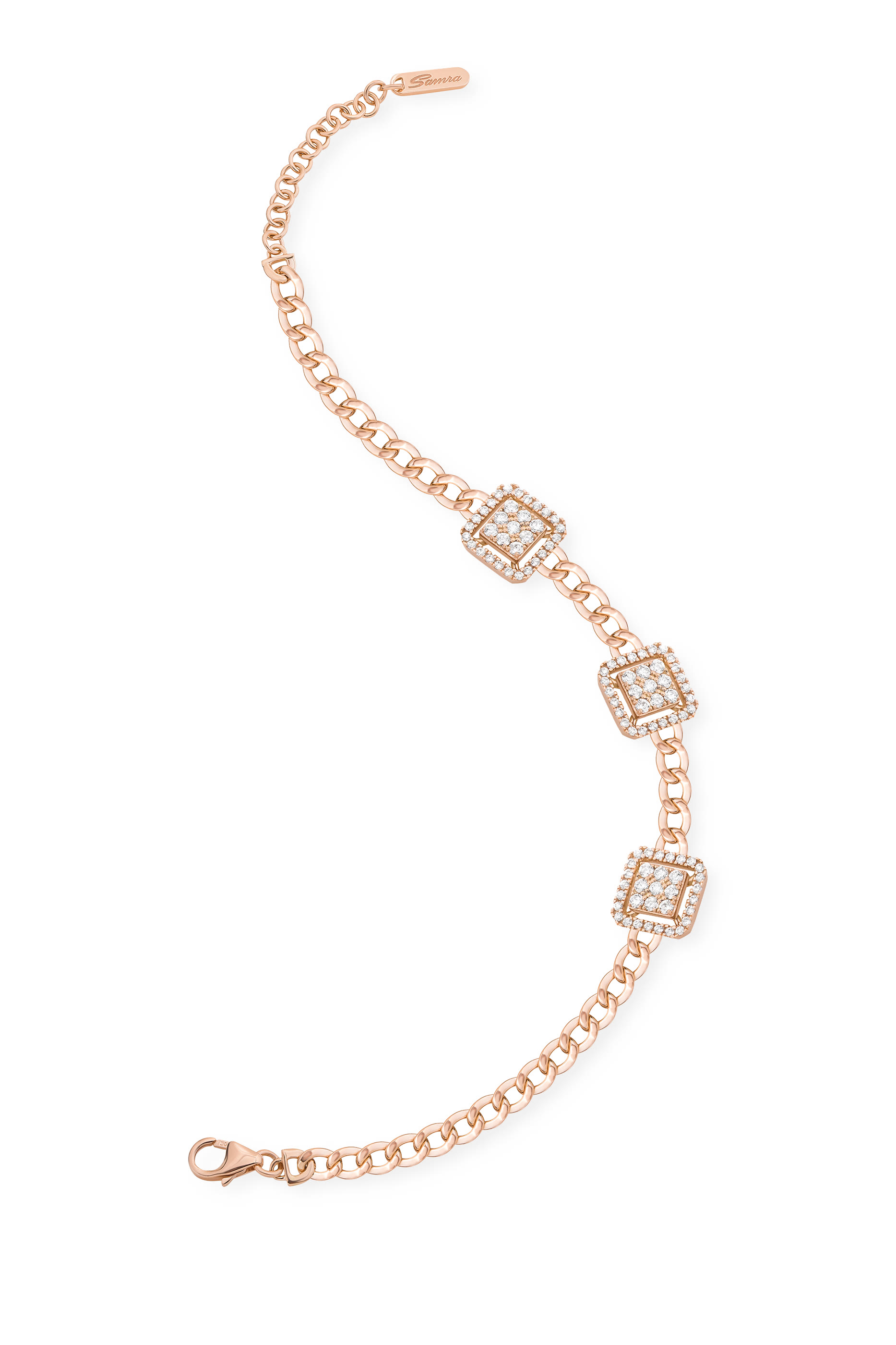 Quwa Three Square Bracelet, 18k Pink Gold & Diamonds