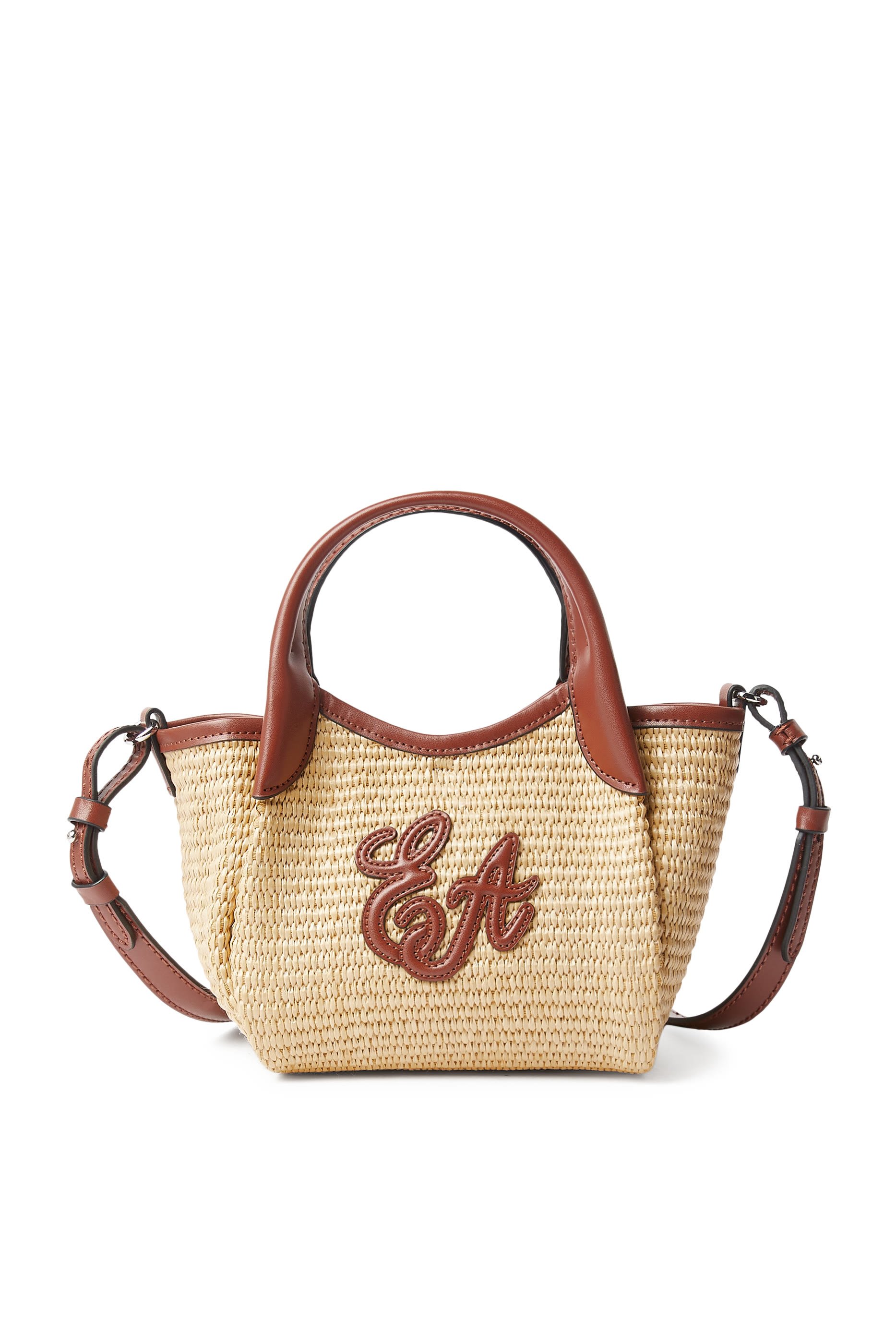 EA Logo Woven Straw Small Shopper Bag