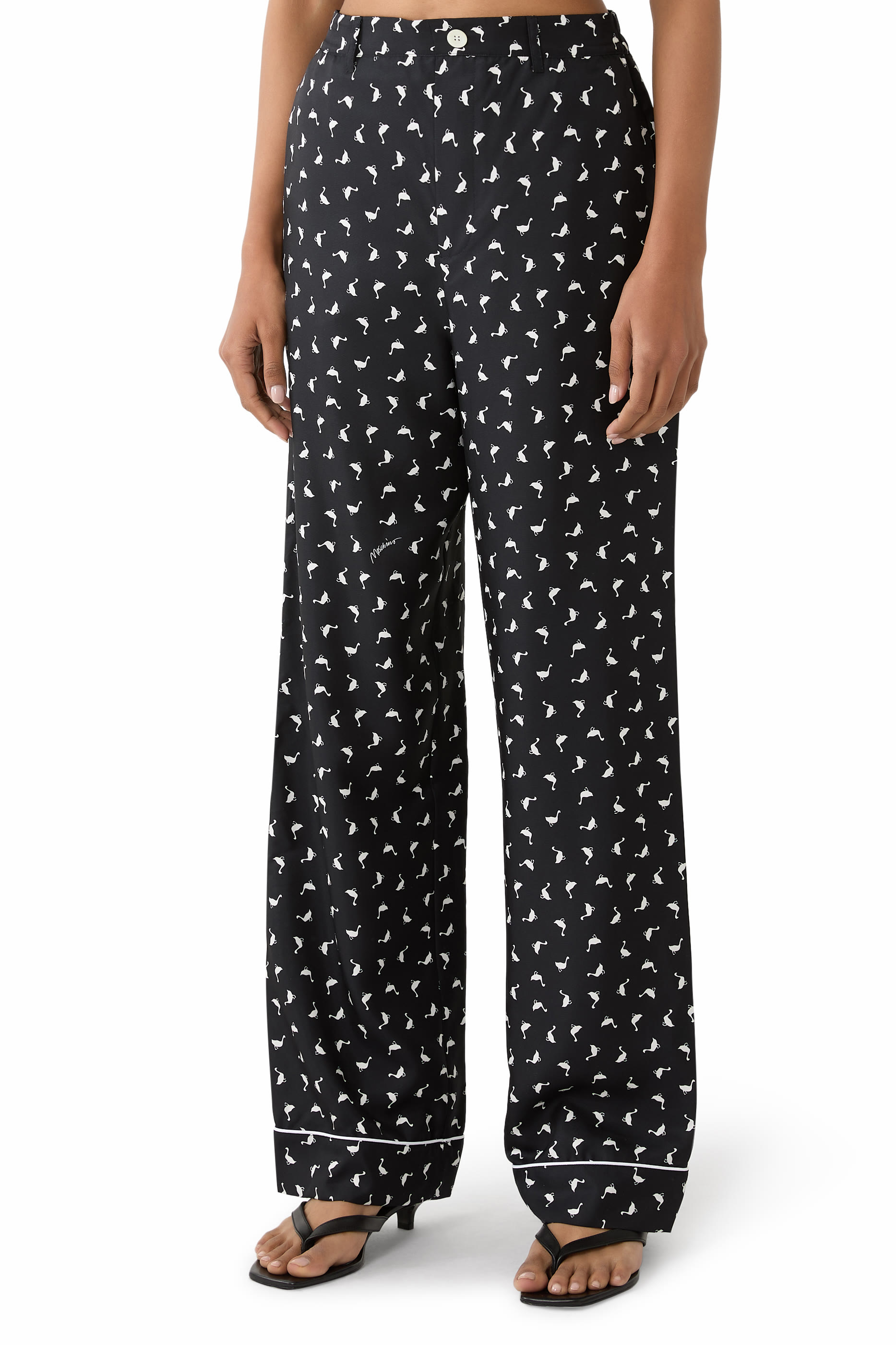 All-Over Mini Goose Printed Silk Trousers