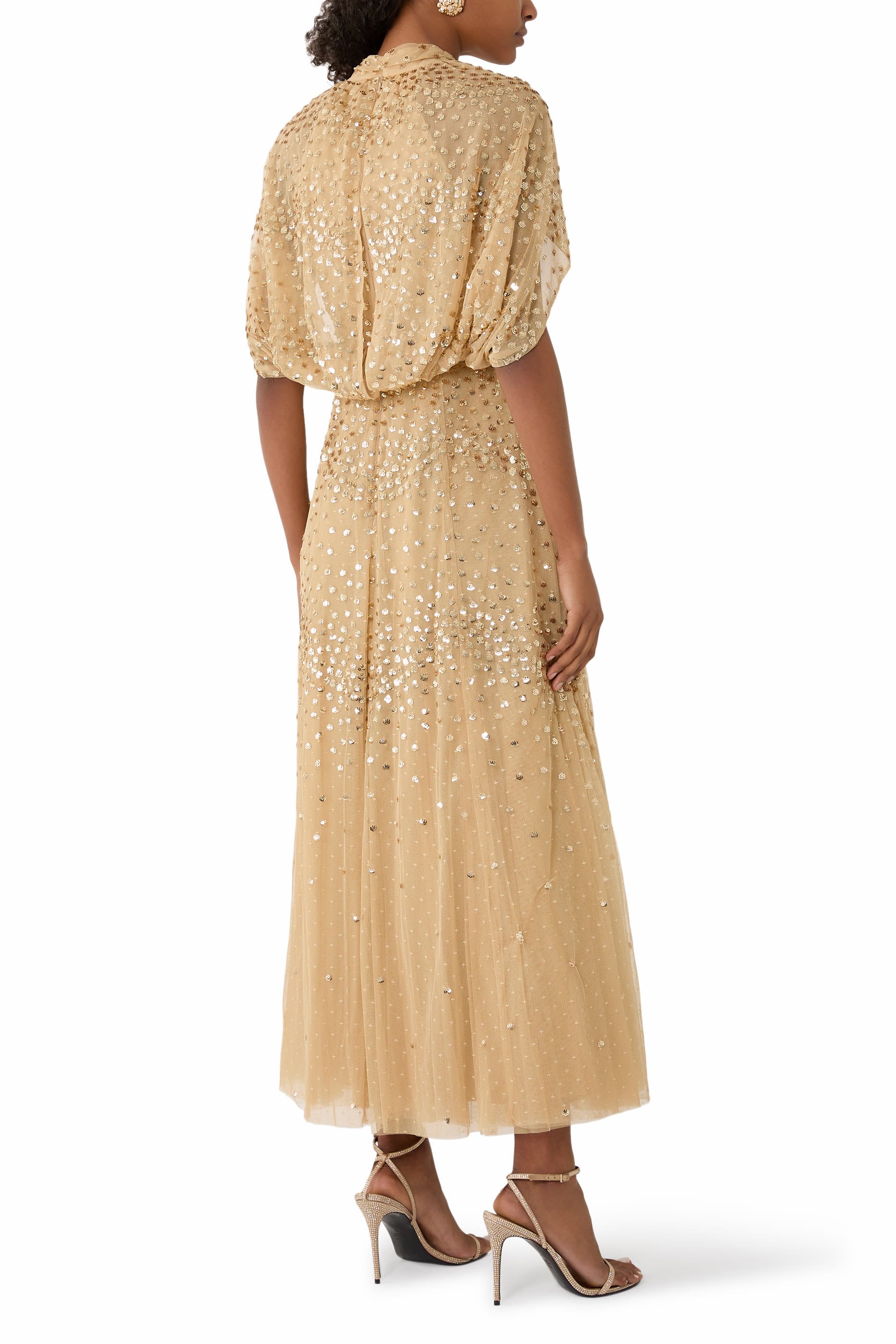 Sequin Scallop Cape Gown