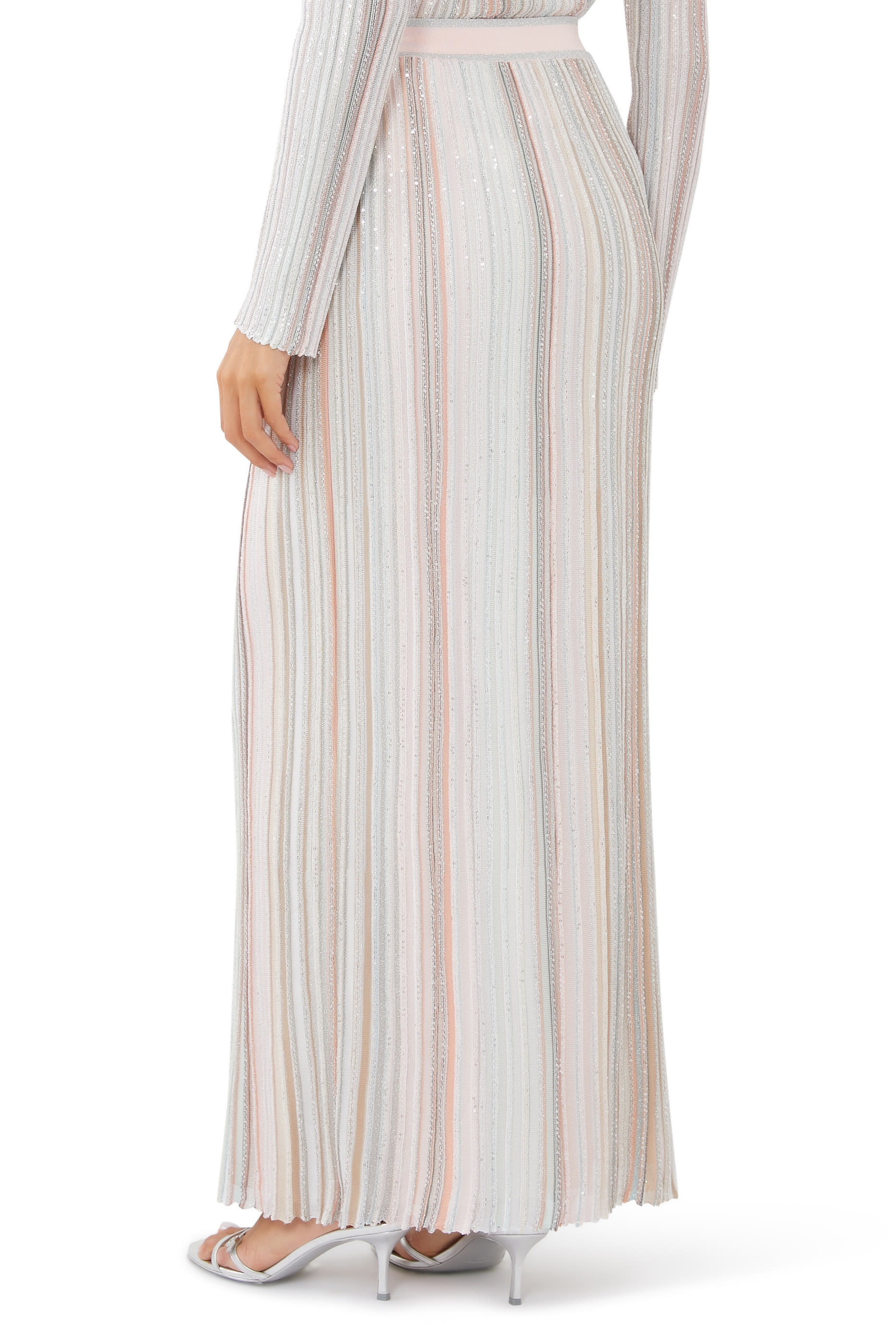 Vertical Stripe Maxi Skirt with Sequins