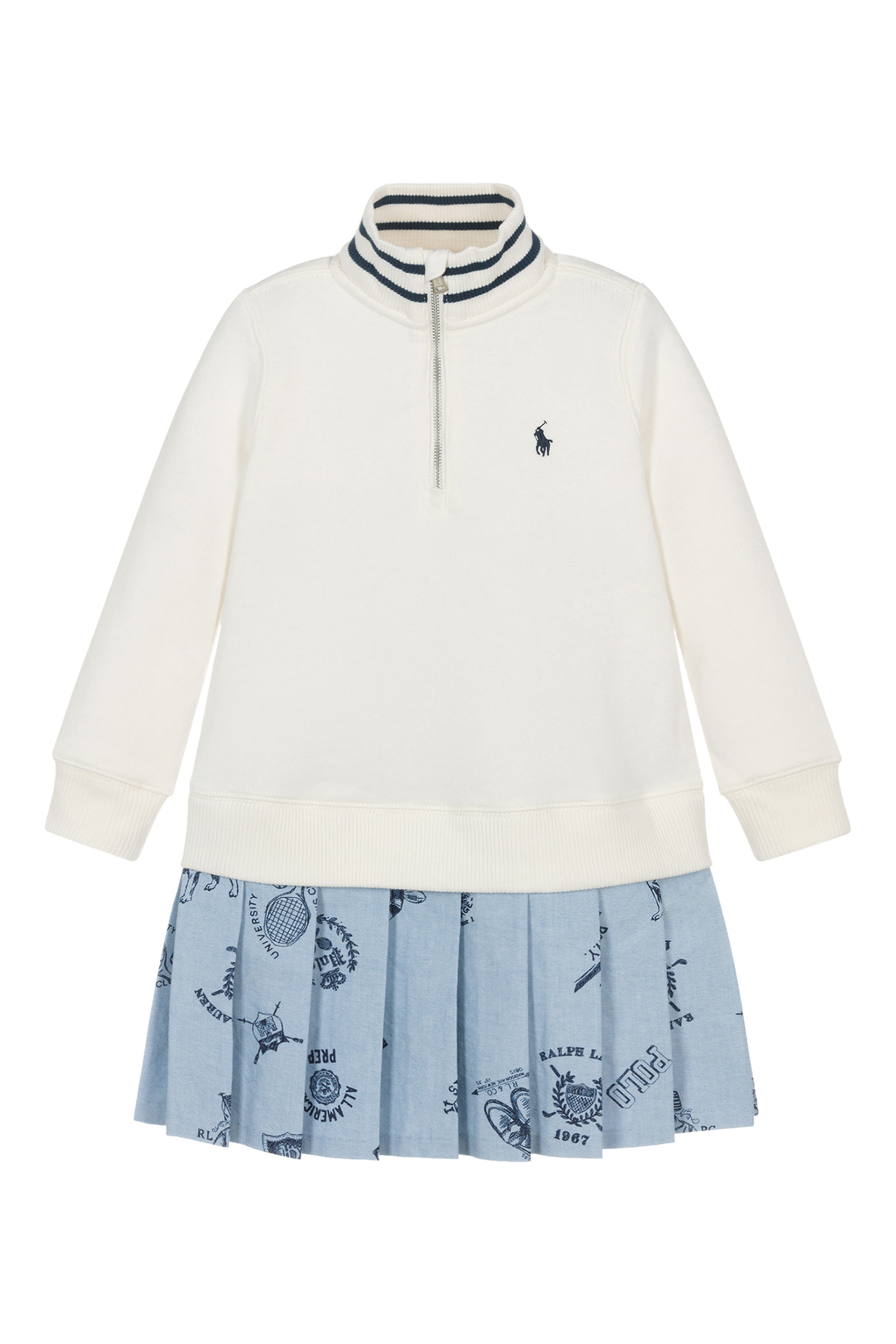 Kids Print-Skirt Terry Quarter-Zip Dress