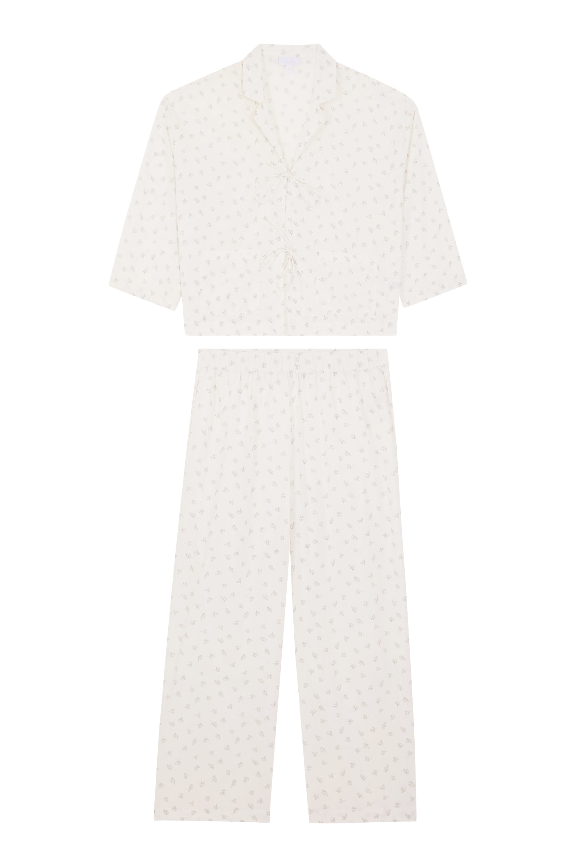 Cotton Tie Printed Drop Shoulder Pajama Set 
