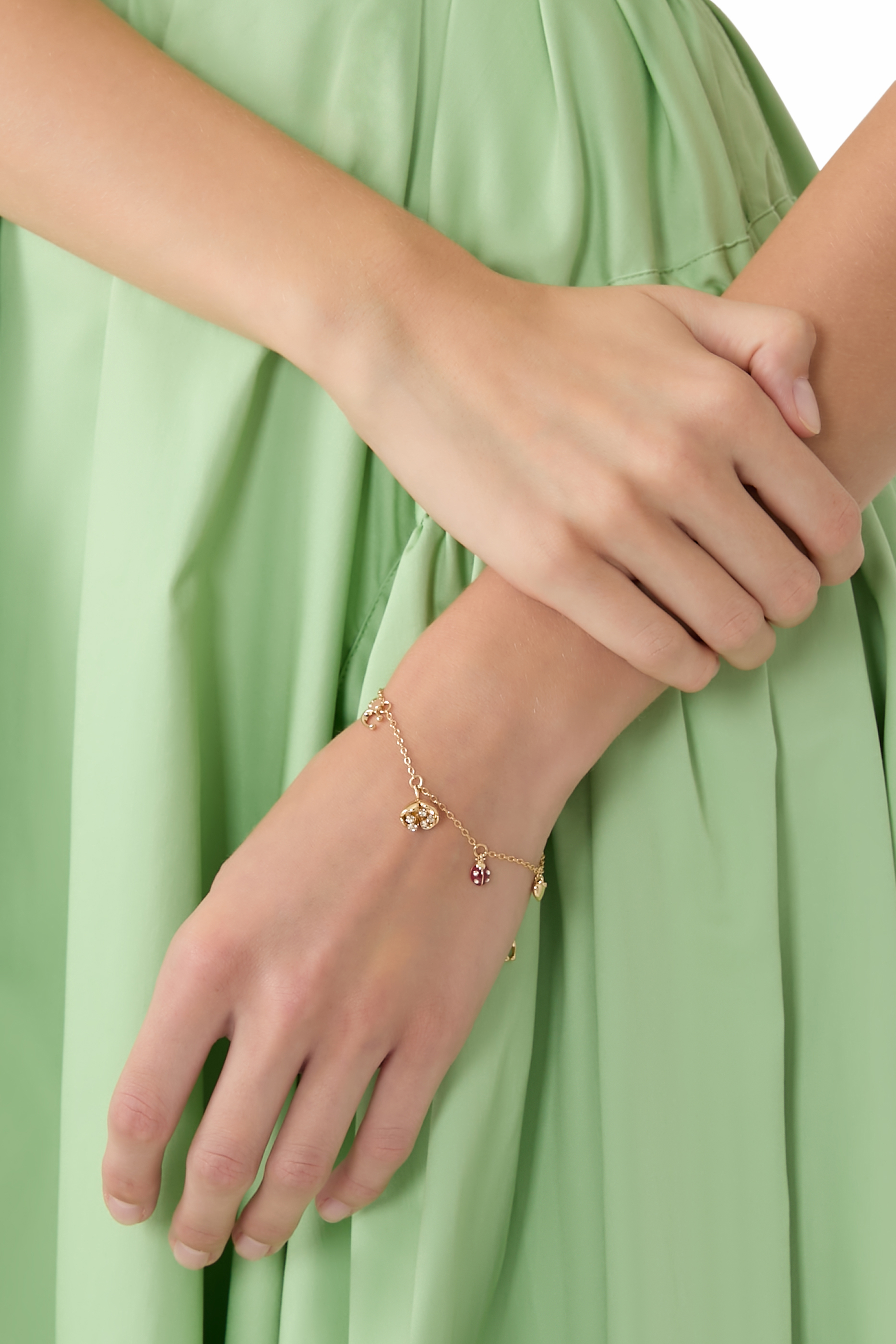 Floral Mini Charm Bracelet, Plated Brass & Crystal