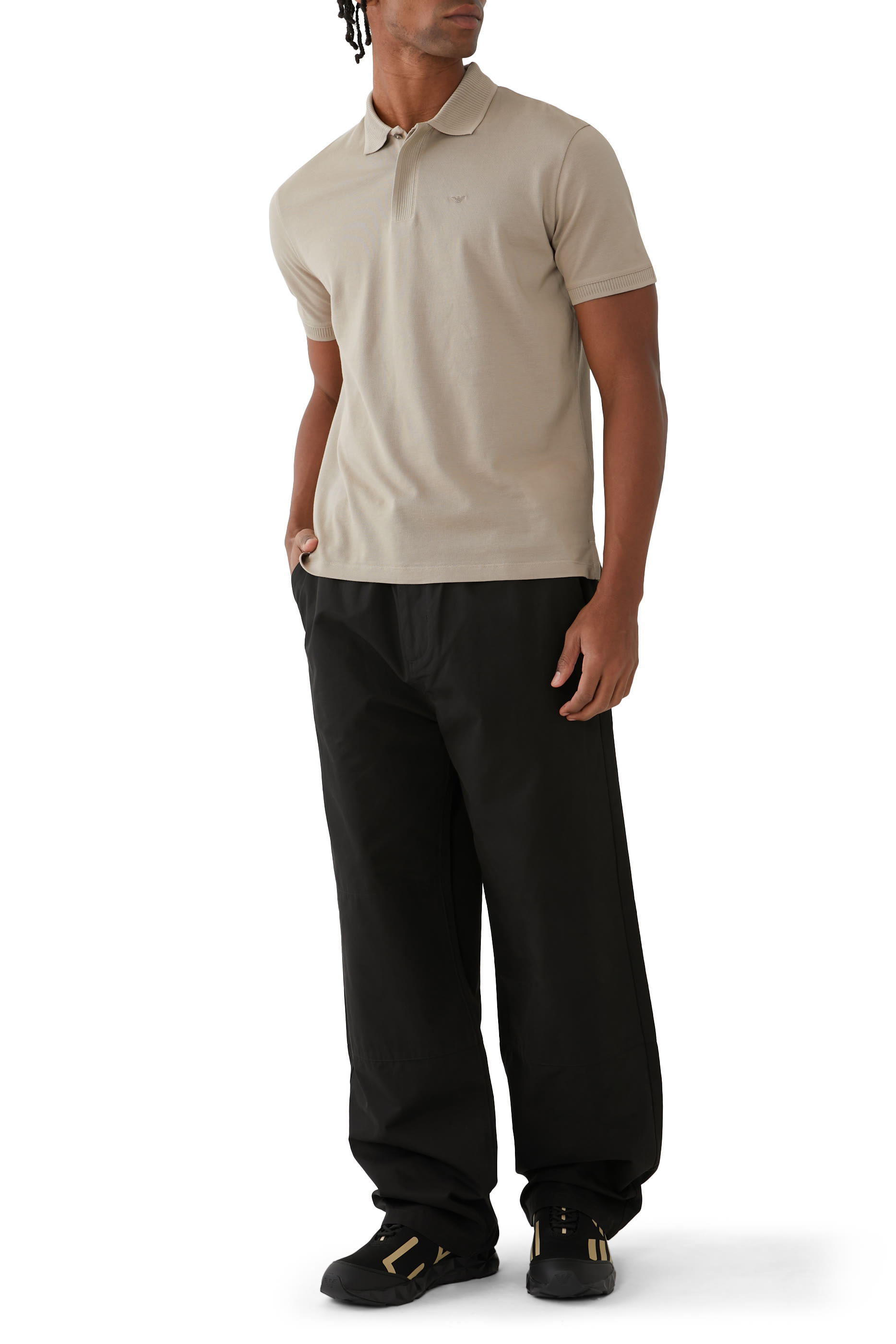 Micro Eagle Logo Ribbed Collar Polo Shirt