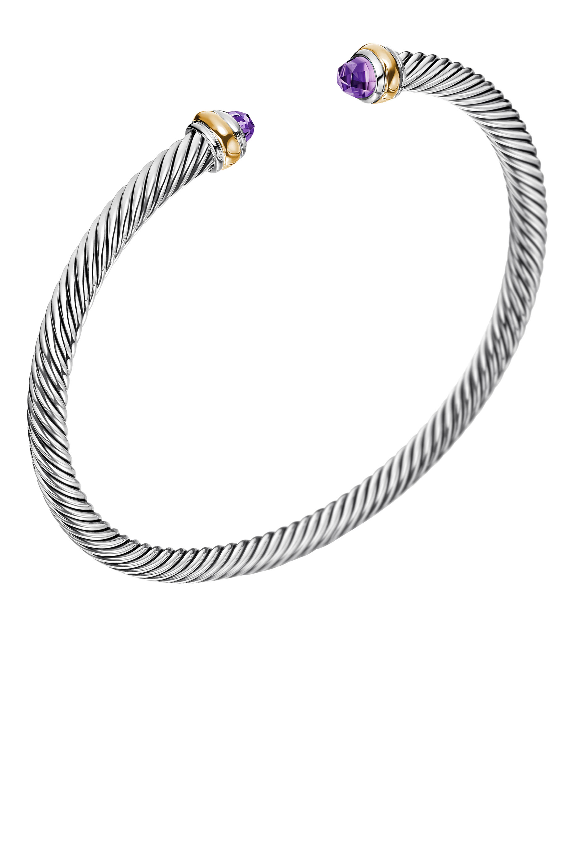 Sterling Silver, 18K Yellow Gold & Amethyst Classic Cable Bracelet