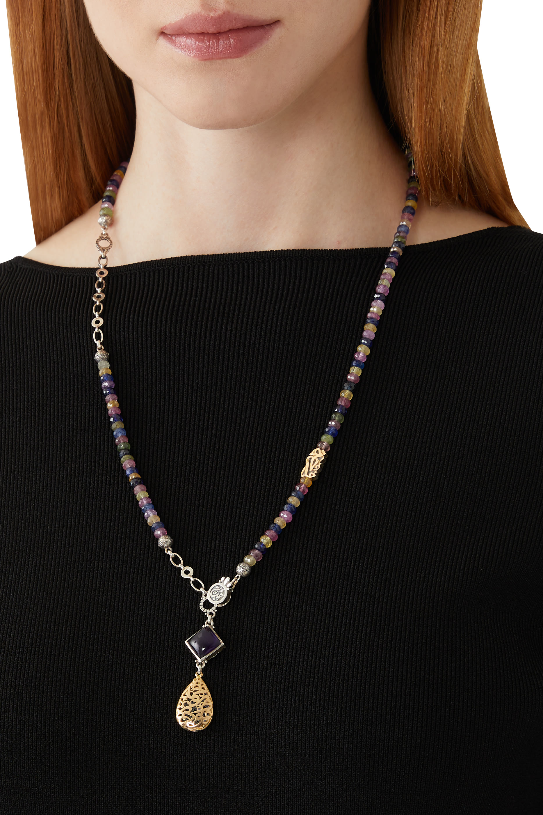 Nur Endearment Mercy Multi-Way Necklace, 18k Yellow Gold, Sterling Silver & Amethyst, Sapphire