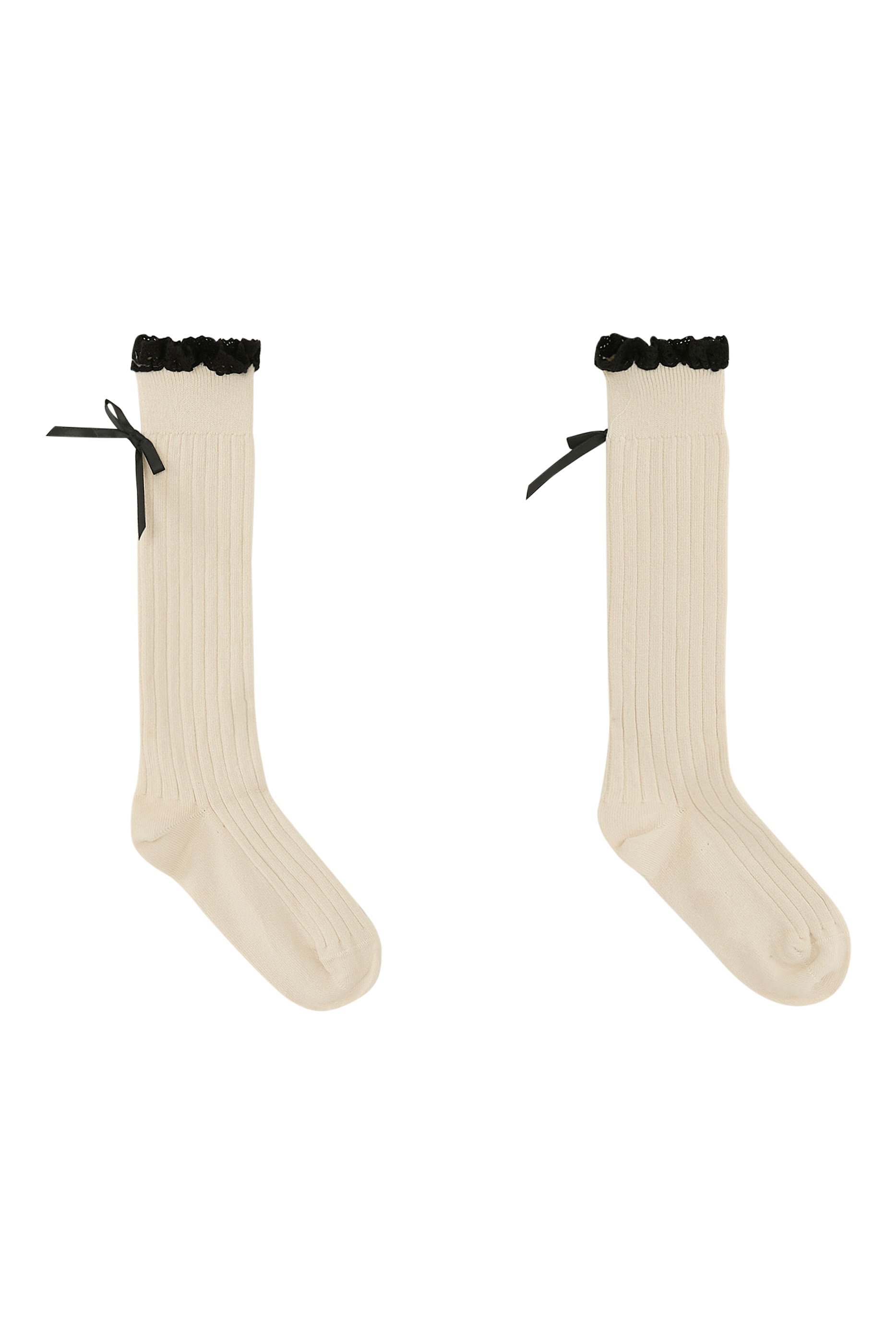 Kids Domitille Ribbed Knee-High Lace and Bow Socks