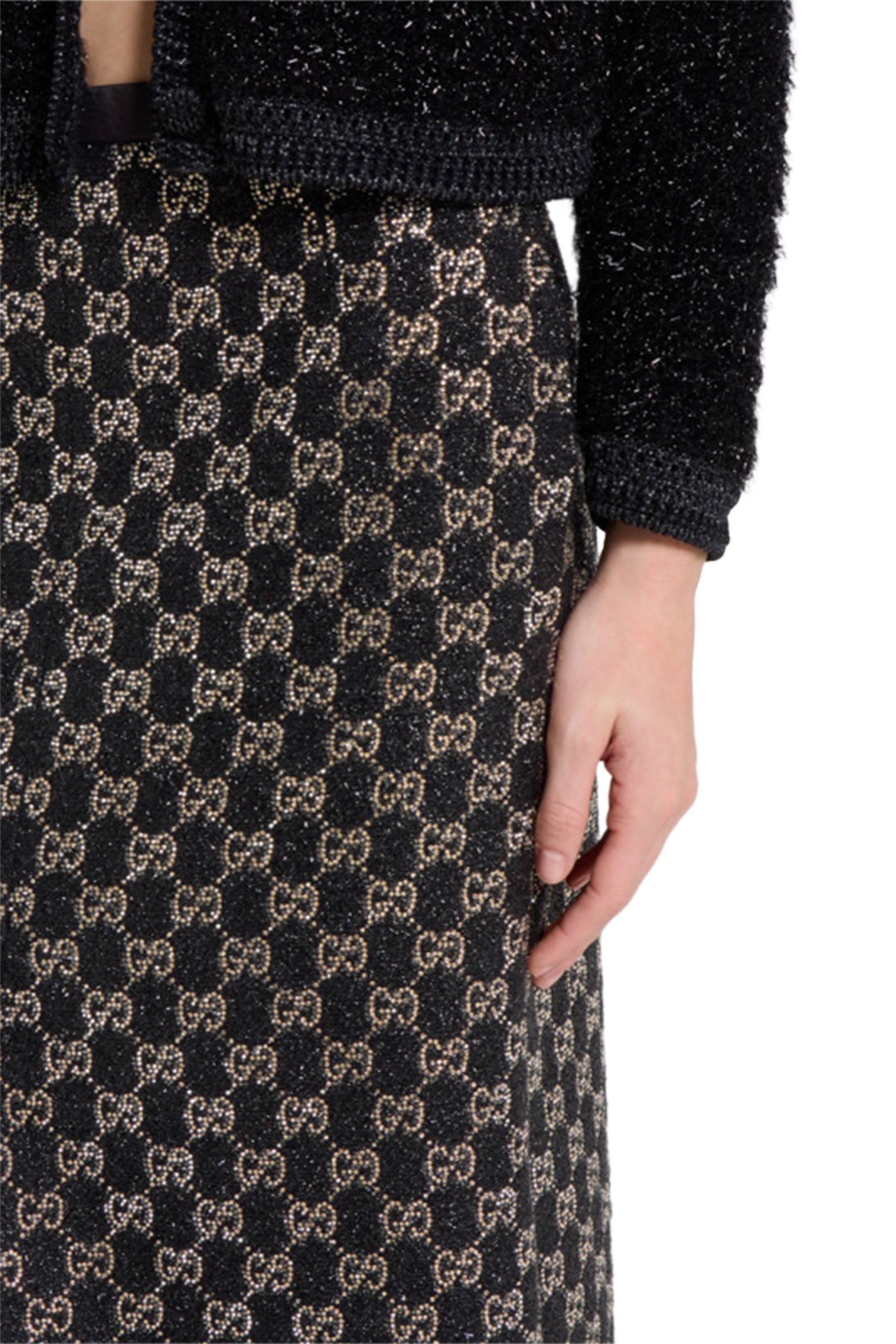 Embroidered Wool Tweed Lam&eacute; Skirt 