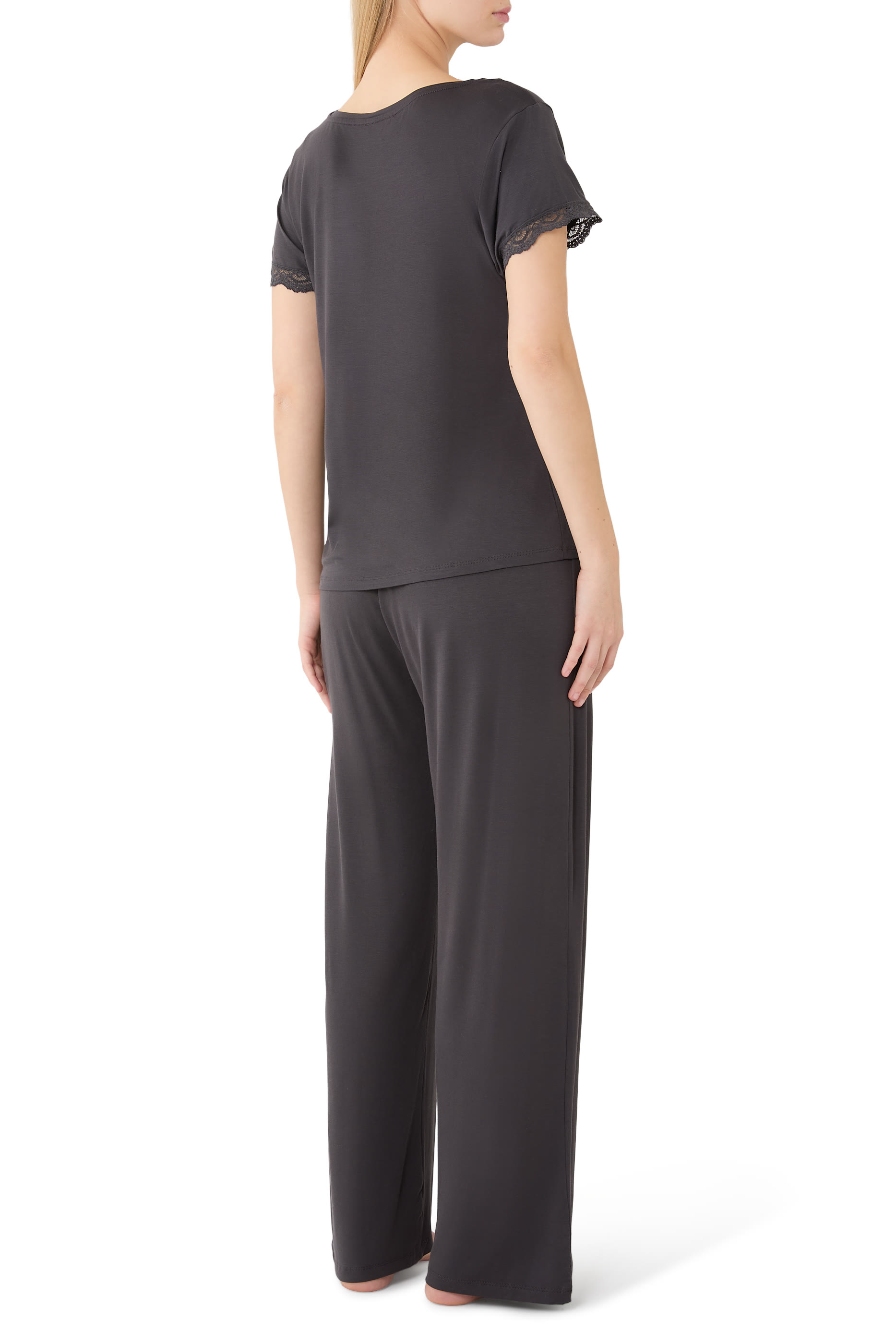 Jersey Scoop Neck Lace Trim Pajama Set