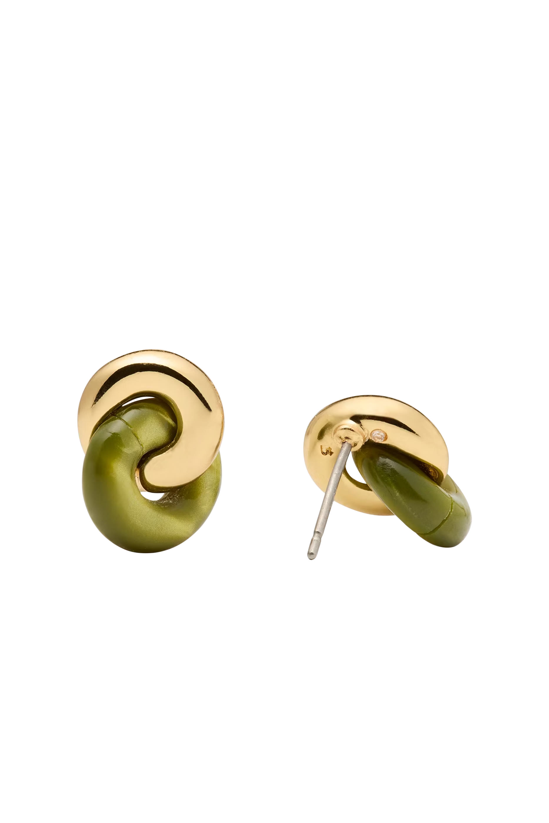 Two-Tone Interlock Stud Earrings, Cubic Zirconia & Acetate