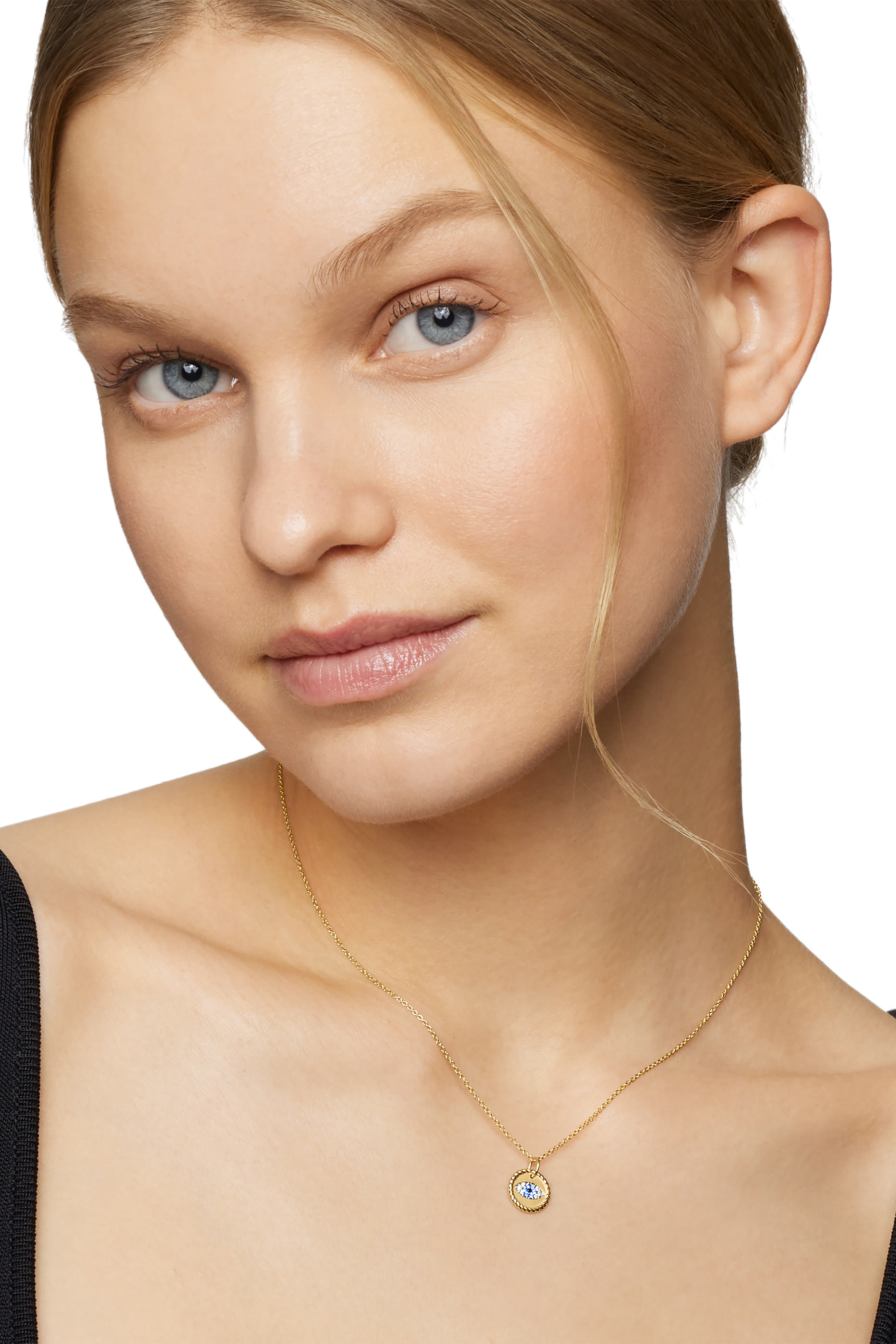 Cable Collectibles® Evil Eye Necklace, 18K Yellow Gold, Blue Sapphires, Diamonds, & Black Diamonds