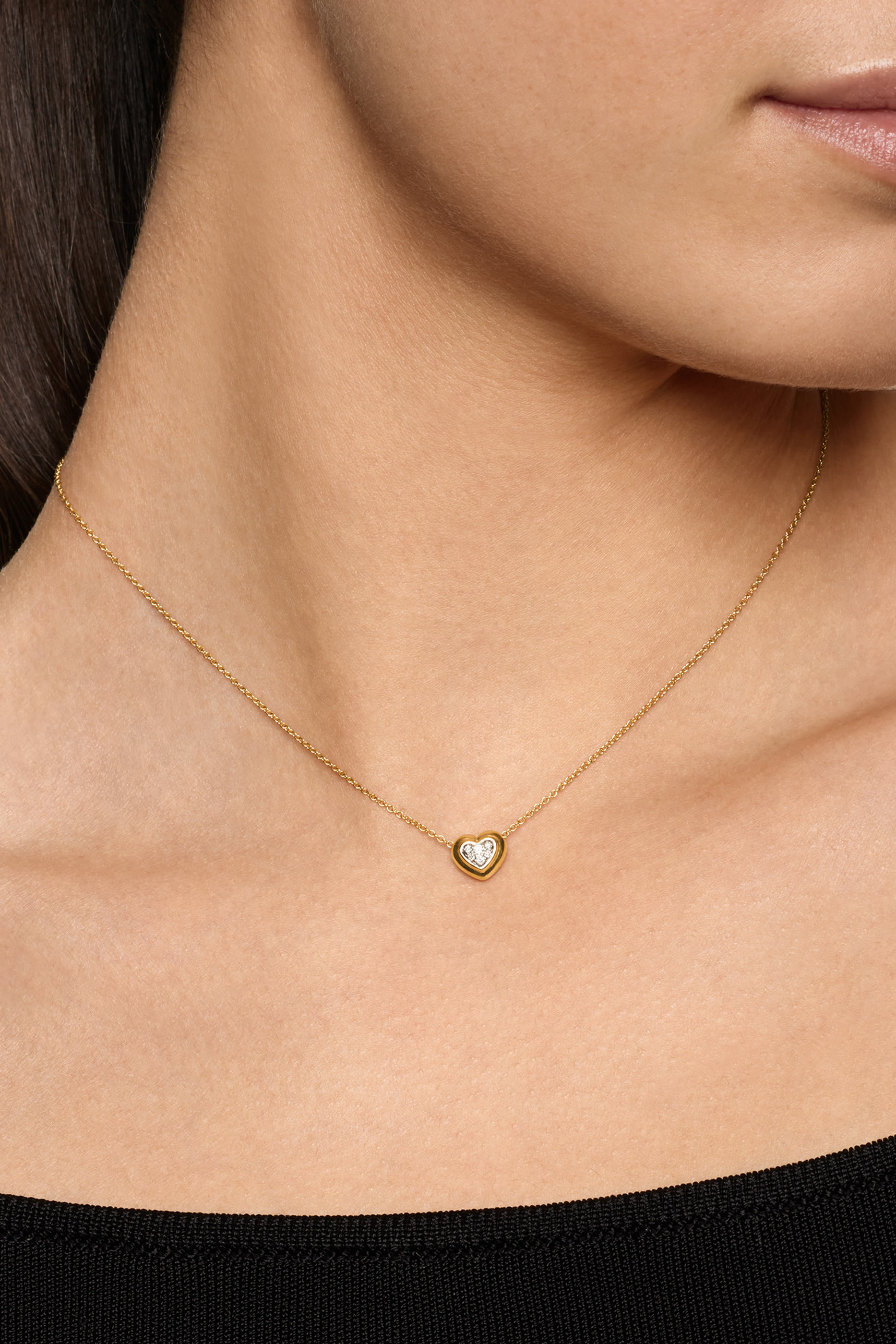 Puffy Heart Pendant, 18k Yellow Gold & Diamonds