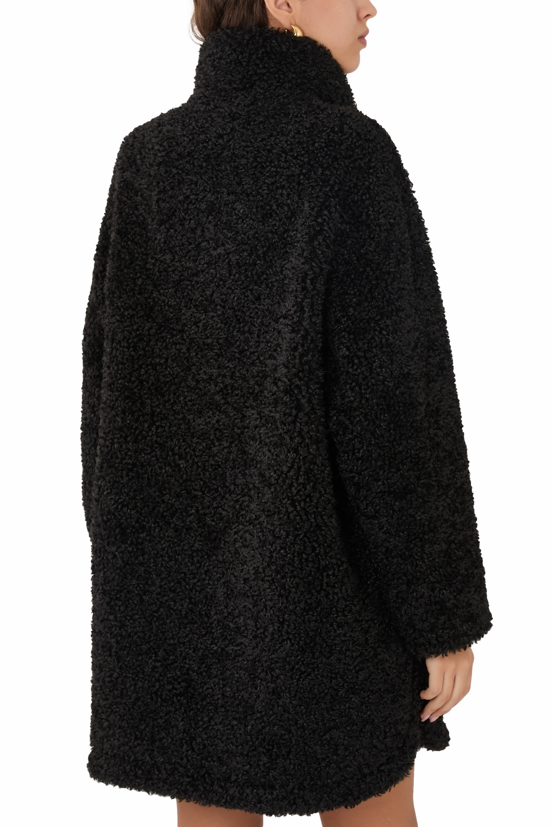 Bouclé Cloth Coat with Off-Centre Closure