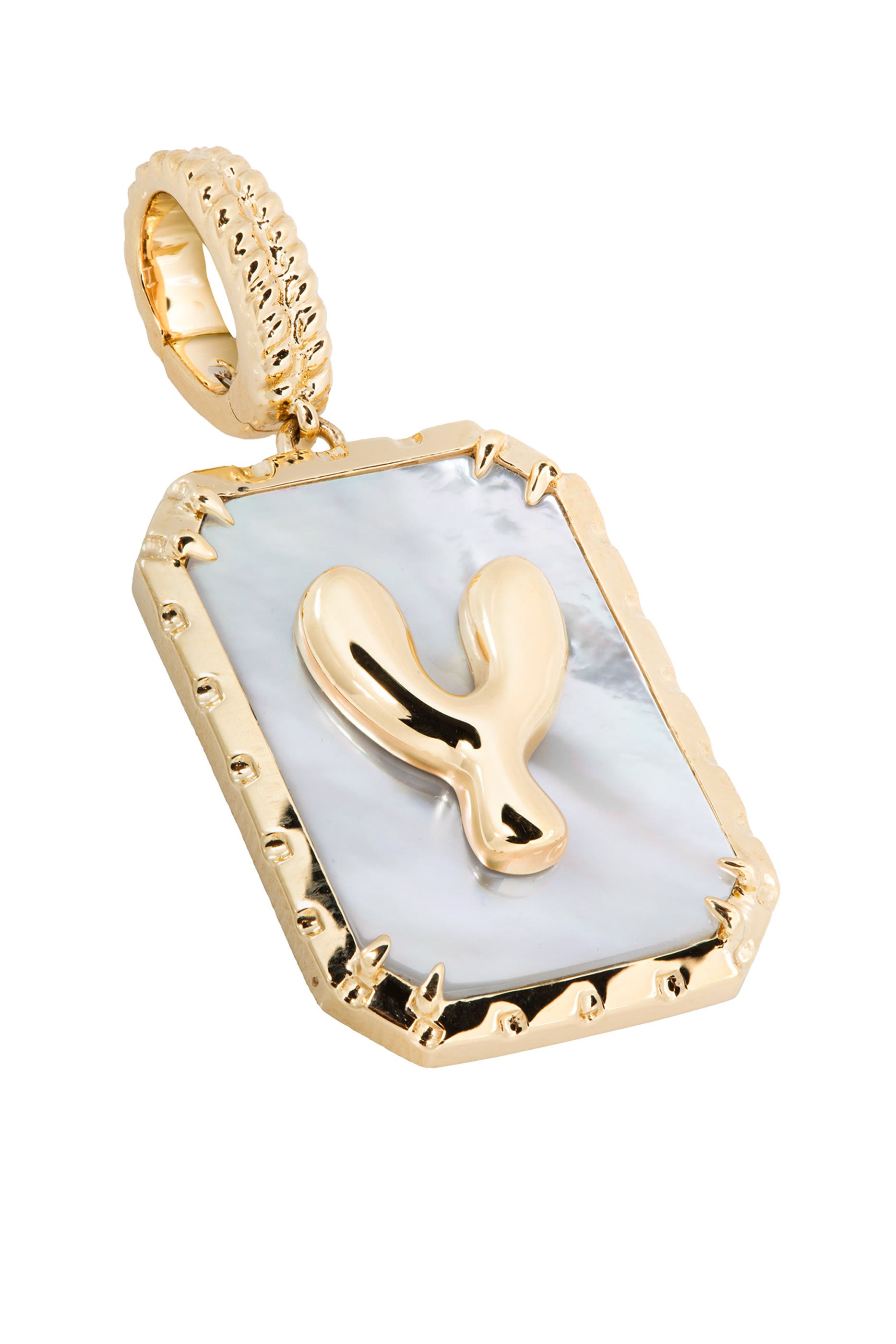 Letter Y Charm,  18K Yellow Gold & Mother of Pearl